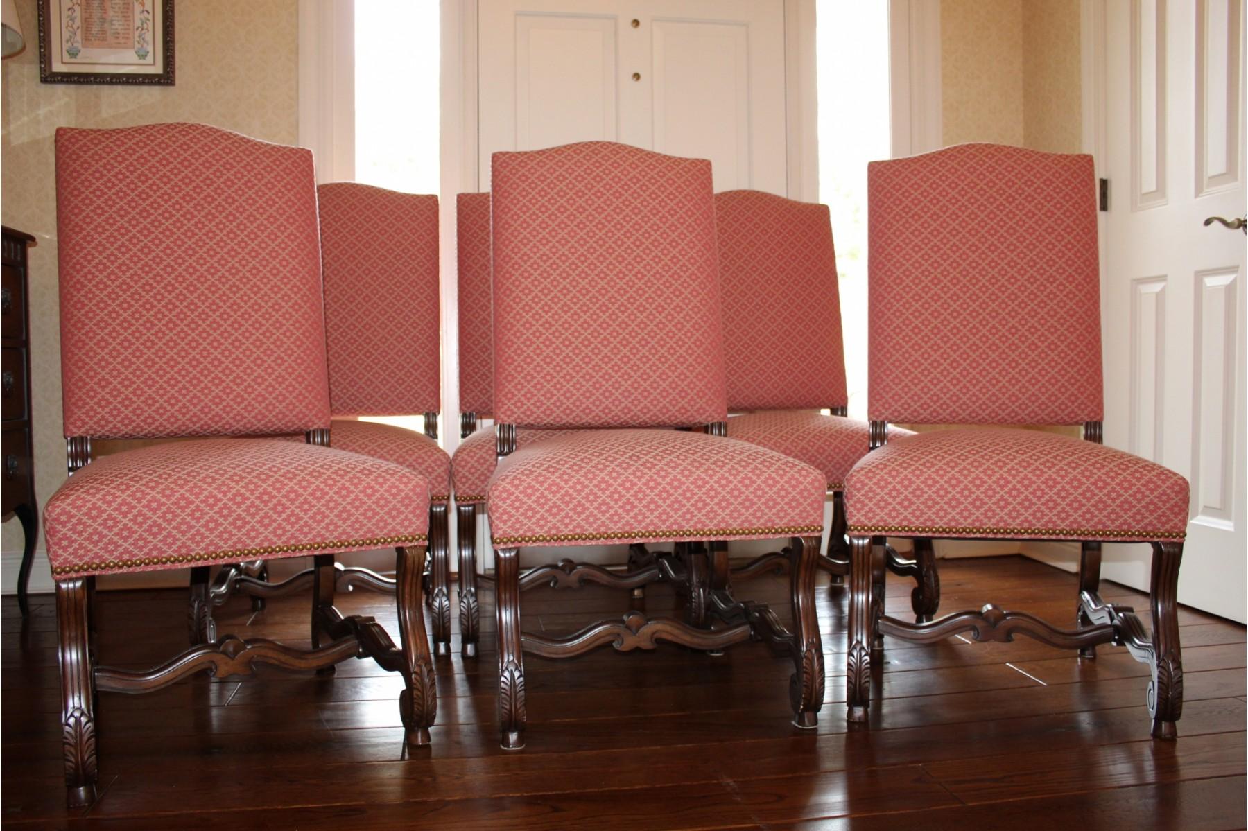Set of 8 Impressive Carved Wood and Upholstered Chippendale Style Dining Chairs In Excellent Condition In Hopewell, NJ