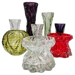 Vintage Set of 8 Ingrid Glass Tree Bark Vases in various shapes, sizes and colors