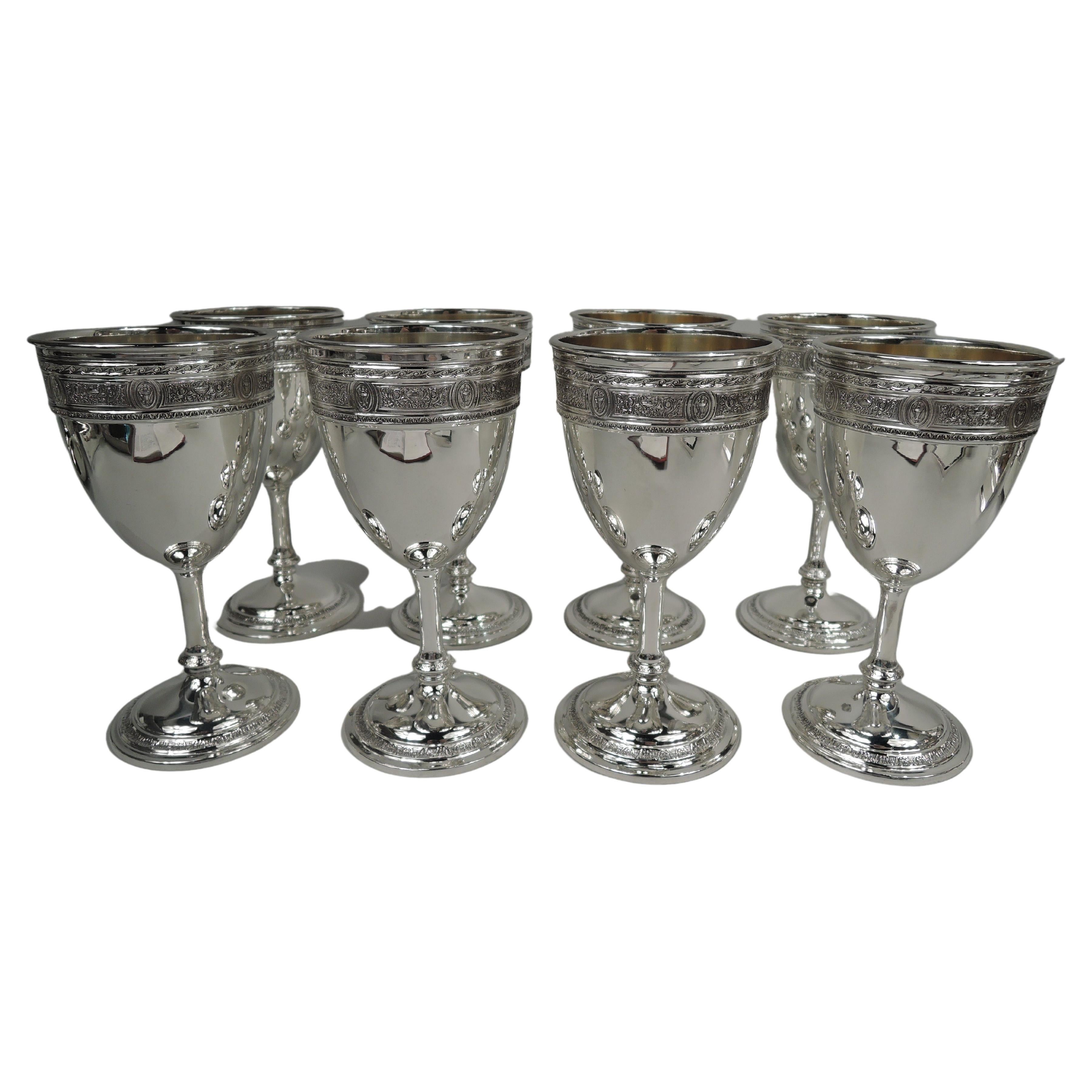 Set of 8 International Wedgwood Sterling Silver Goblets For Sale