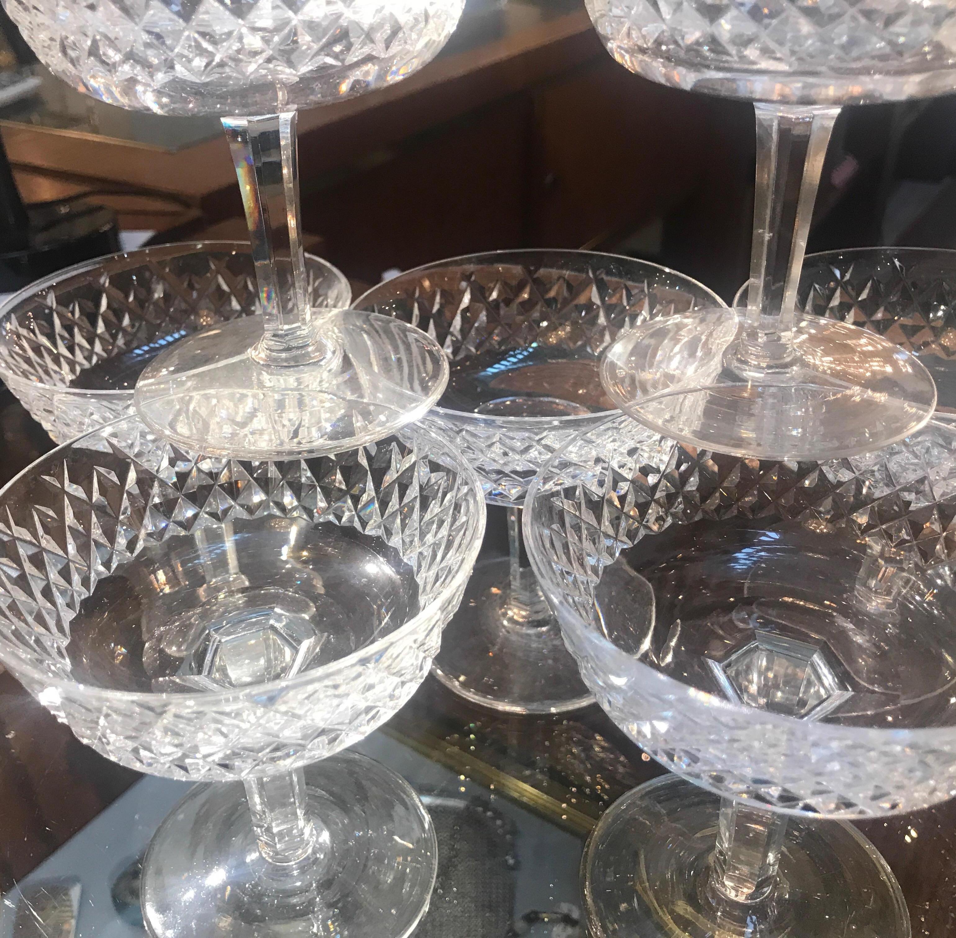 Late 20th Century Set of 8 Irish Cut Crystal Champagne Coupes