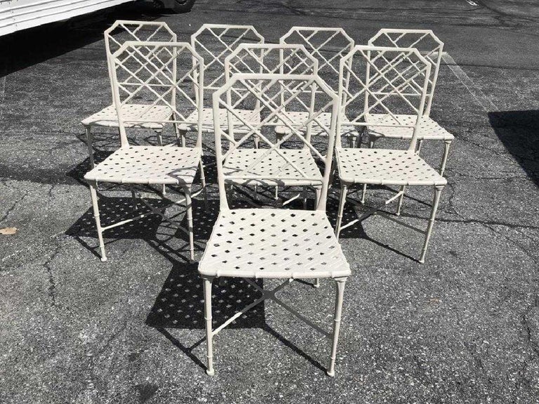 Set Of 8 Iron Bamboo Chipendale Style Garden Chairs At 1stdibs - Vintage Metal Bamboo Patio Furniture