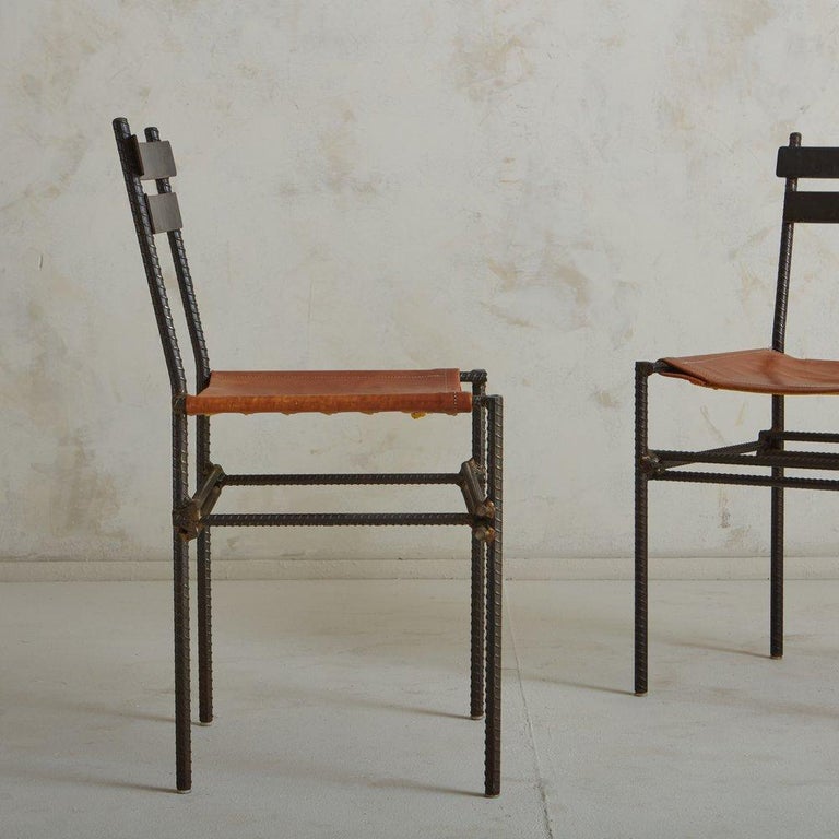 Set of 8 Iron + Cognac Leather Dining Chairs, Italy, 20th Century For