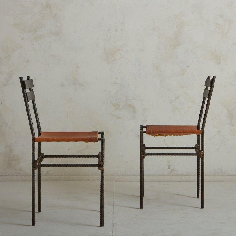 Set of 8 Iron + Cognac Leather Dining Chairs, Italy, 20th Century For