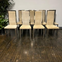 Set of 8 Italian 1970's Crome and Brass Dining Chairs Attributed to Romeo Rega