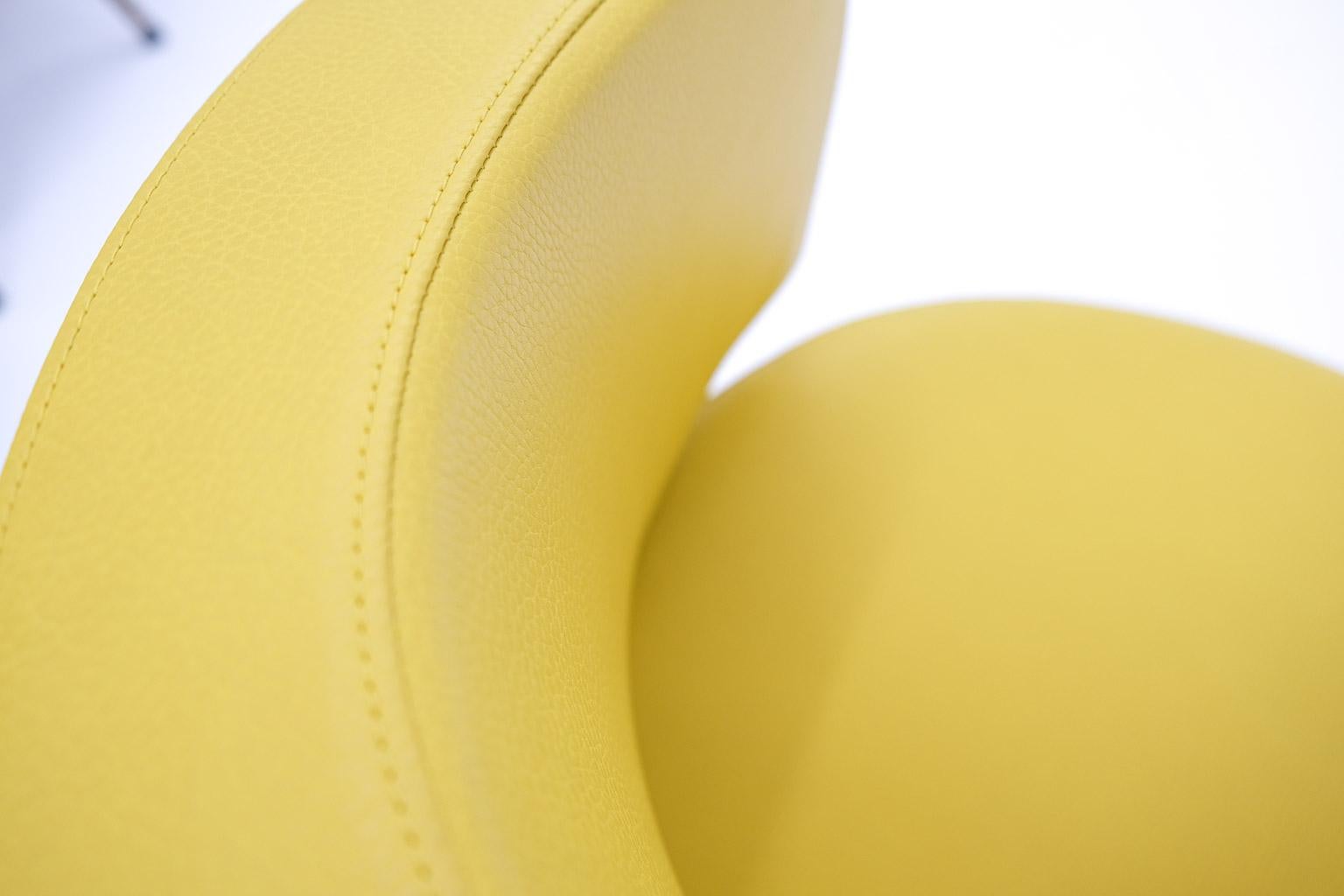 Set of 8 Italian armchairs, newly upholstered in yellow leatherette & metal base For Sale 8