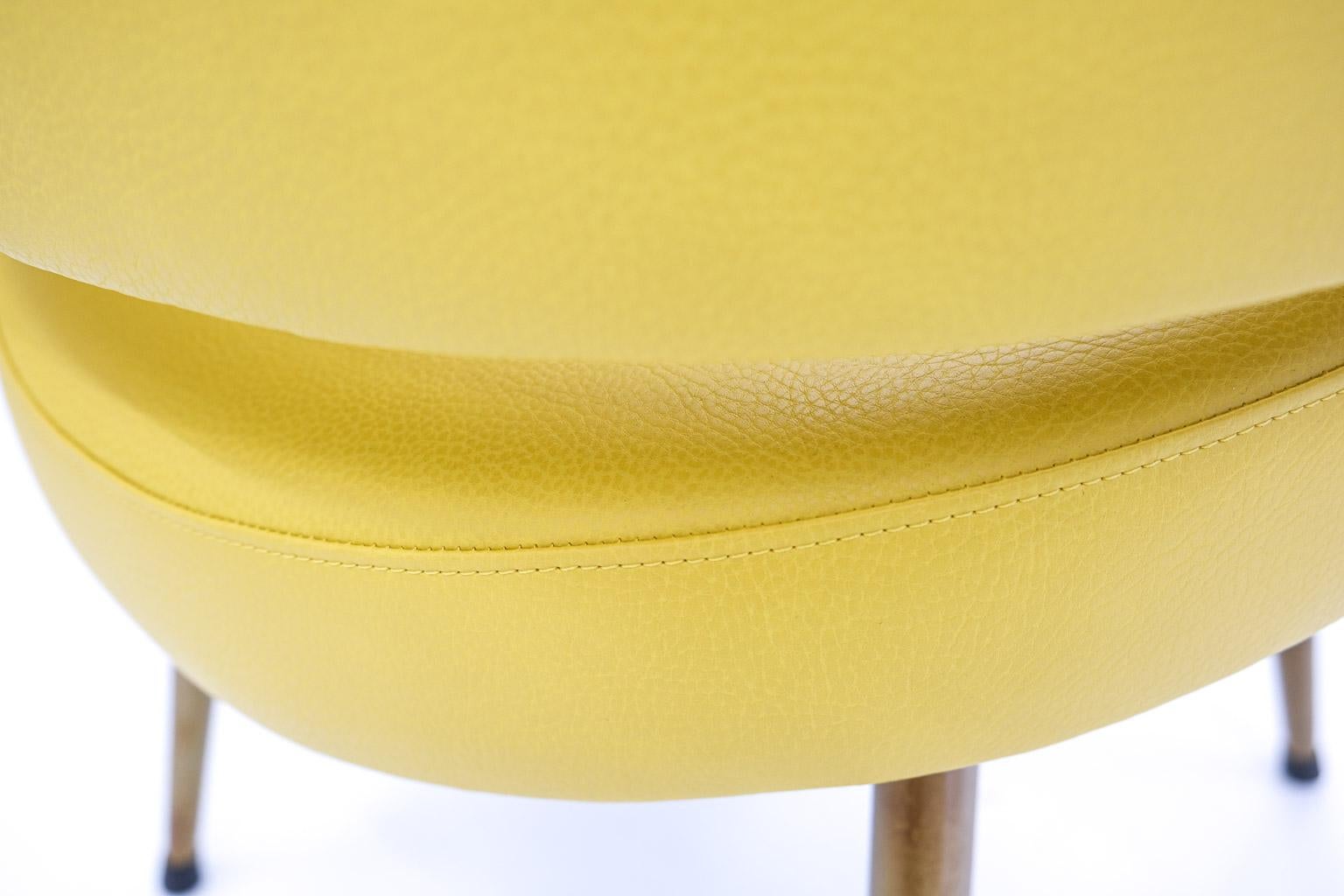 Set of 8 Italian armchairs, newly upholstered in yellow leatherette & metal base For Sale 9