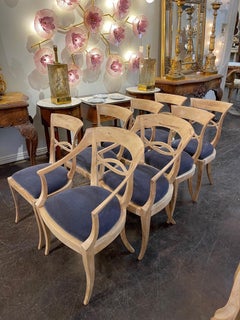 Set of 8 Italian Bleached Walnut Dining Chairs