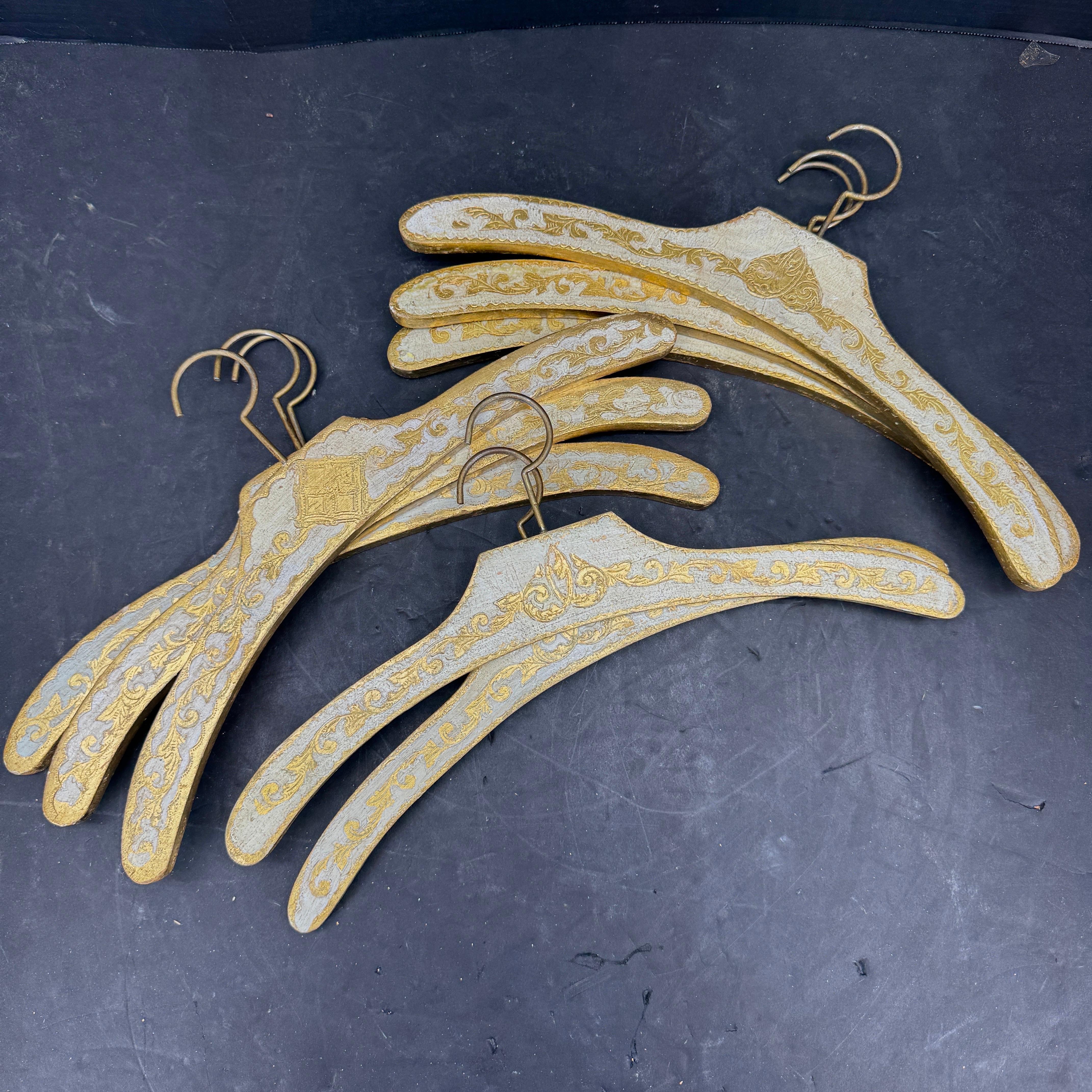 Set of 8 Italian Florentine Gilt Wood Clothing Hangers For Sale 4