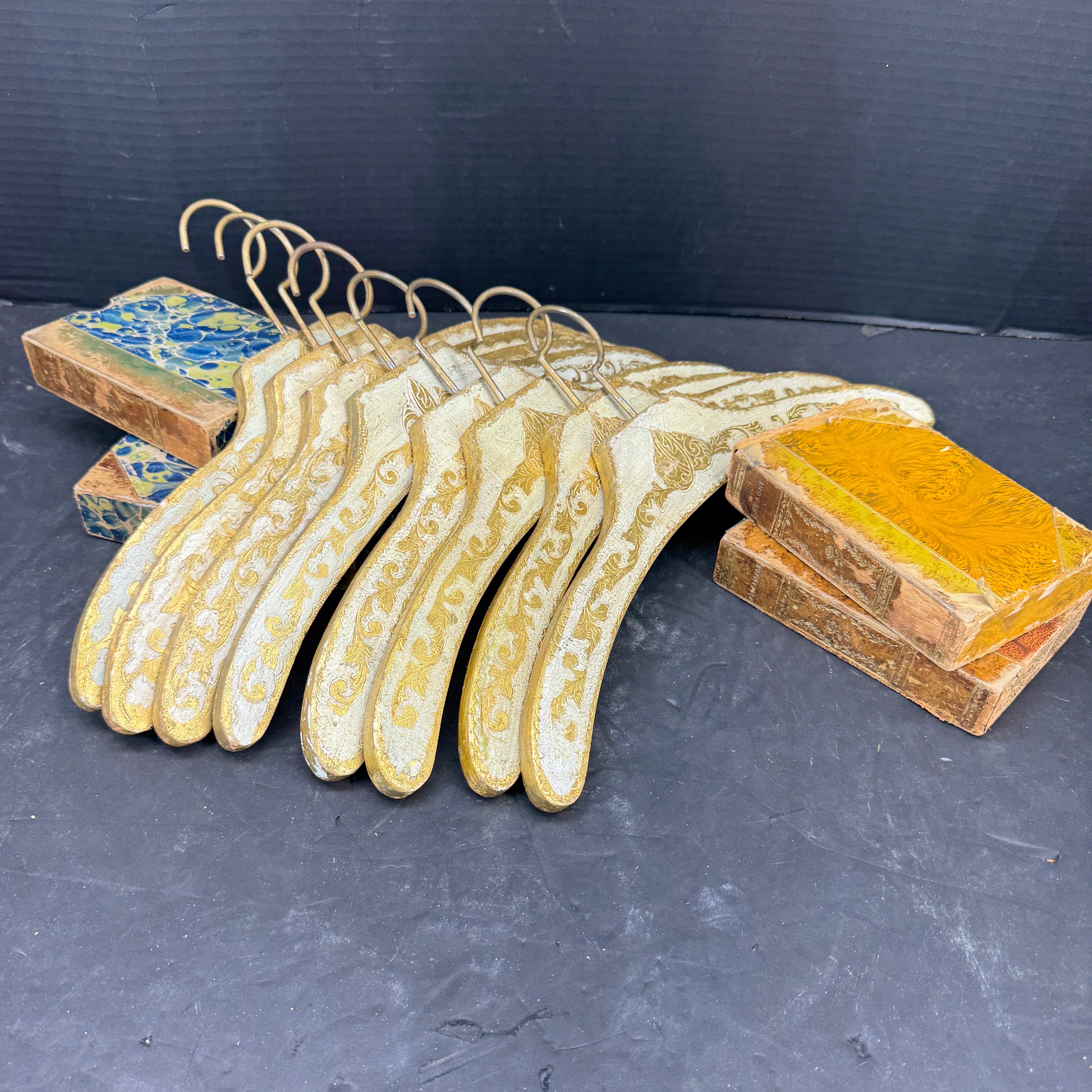 Set of 8 Italian Florentine Gilt Wood Clothing Hangers For Sale 11
