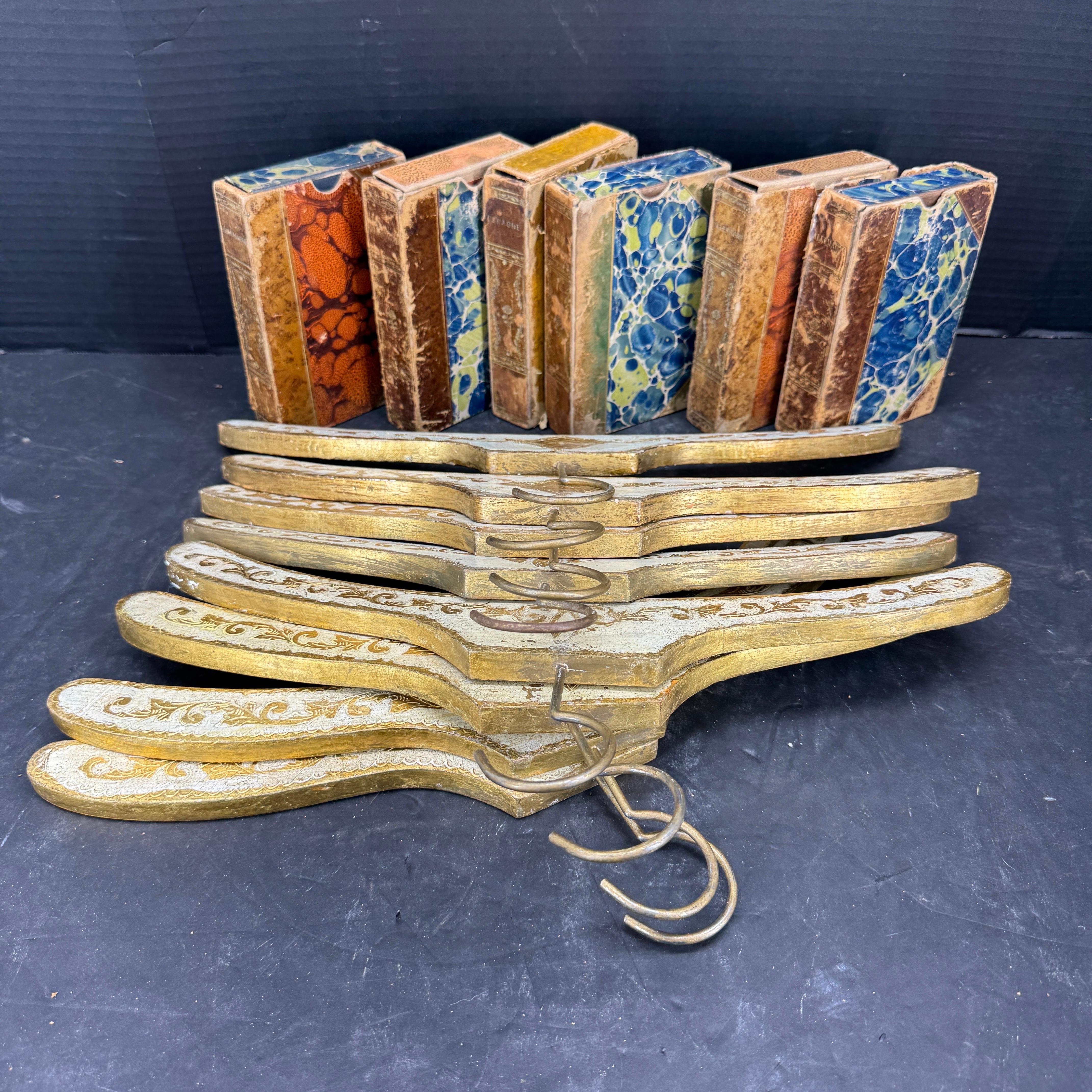 Mid-Century Modern Set of 8 Italian Florentine Gilt Wood Clothing Hangers For Sale