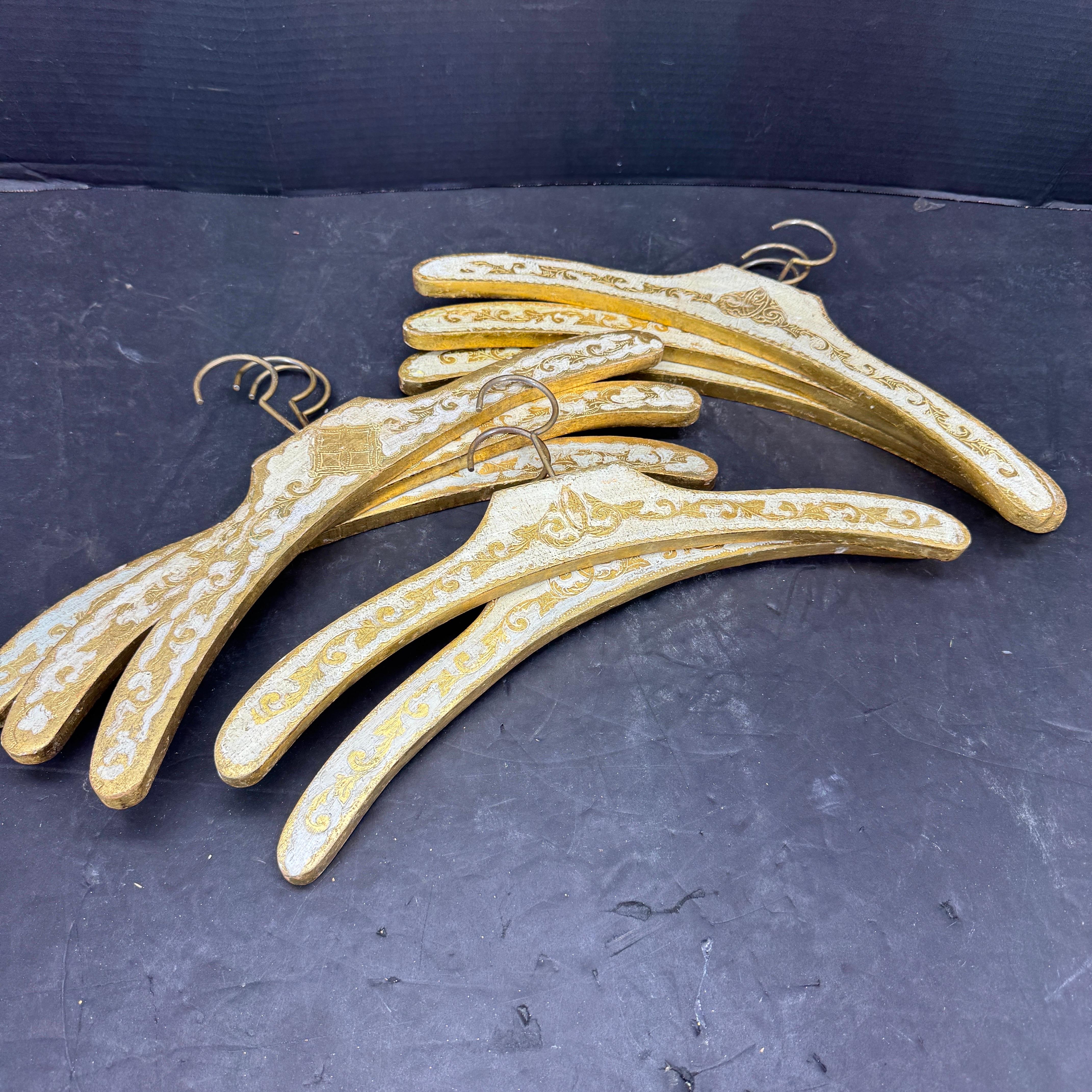 20th Century Set of 8 Italian Florentine Gilt Wood Clothing Hangers For Sale