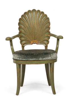 Set of 8 Italian Grotto Mid-Century Carved Wood Shellback Dining Chairs