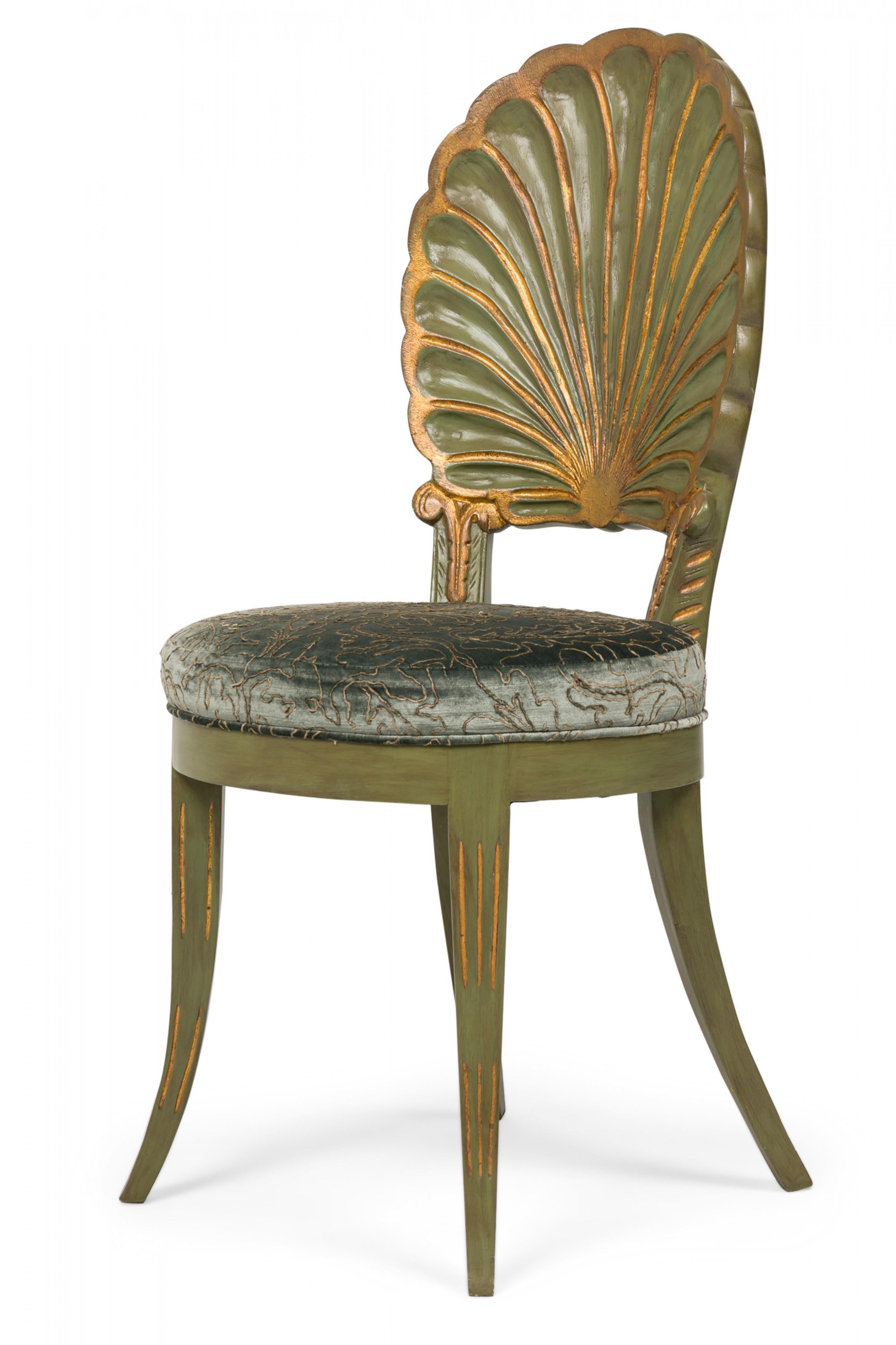 Set of 8 Italian Grotto Mid-Century Carved Wood Shellback Dining Chairs In Good Condition For Sale In New York, NY