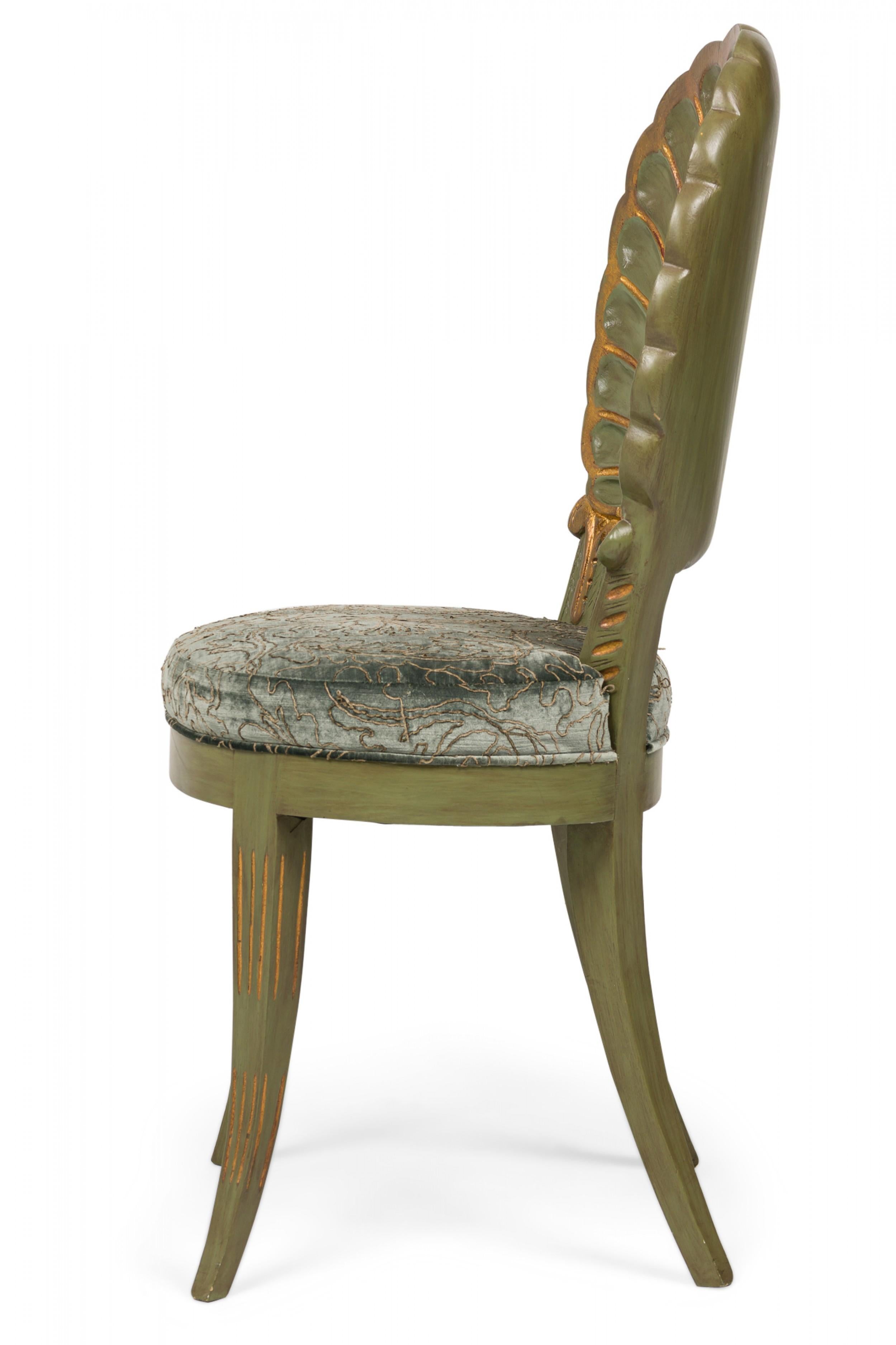 20th Century Set of 8 Italian Grotto Mid-Century Carved Wood Shellback Dining Chairs For Sale