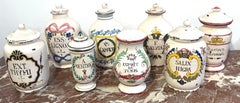 Set of 8 Italian Hand-Painted Apothecary Jars with Lids, Montelupo, Tuscany