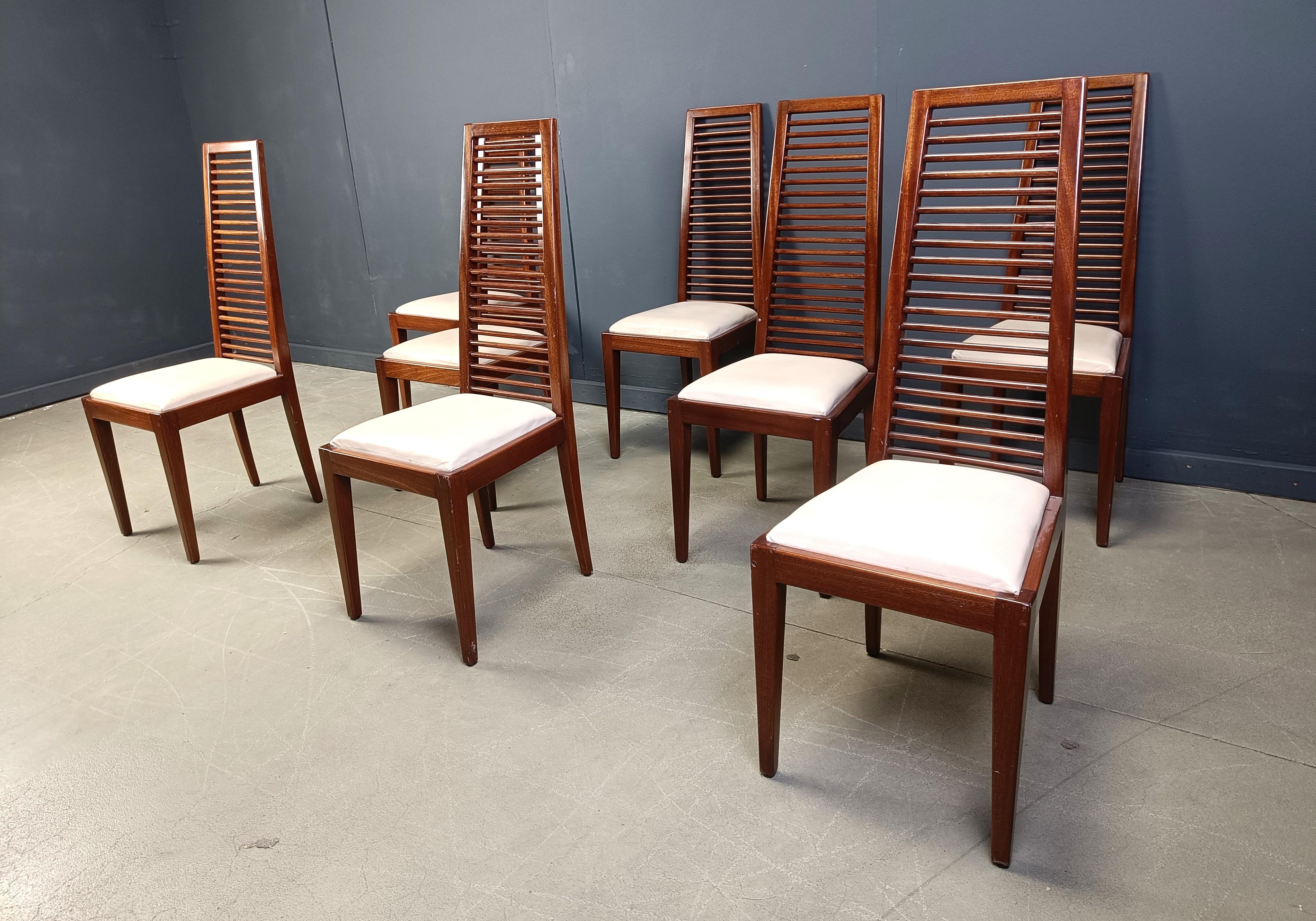 Set of 8 Italian high back dining chairs, 1980s For Sale 1