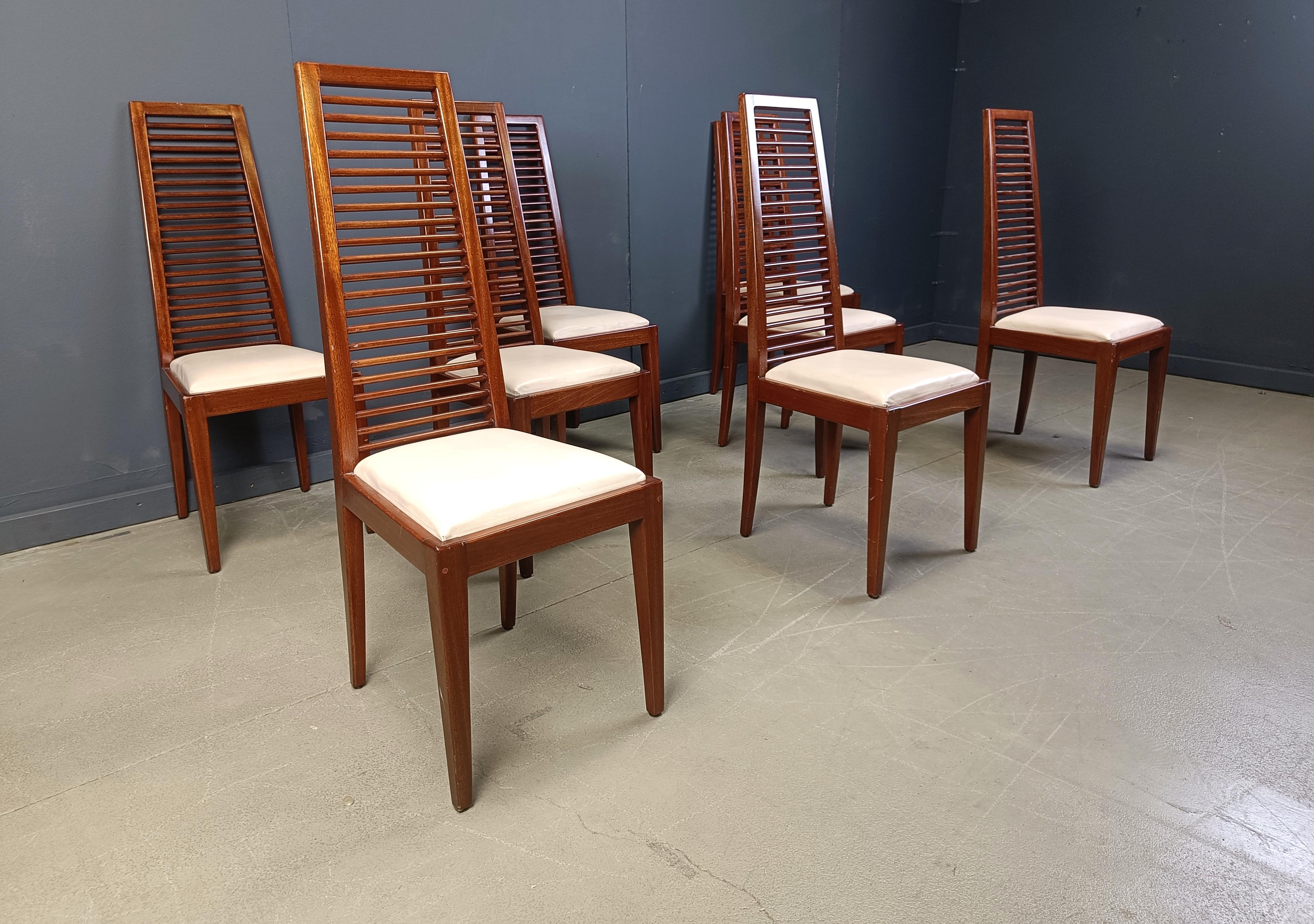 Set of 8 Italian high back dining chairs, 1980s For Sale 2