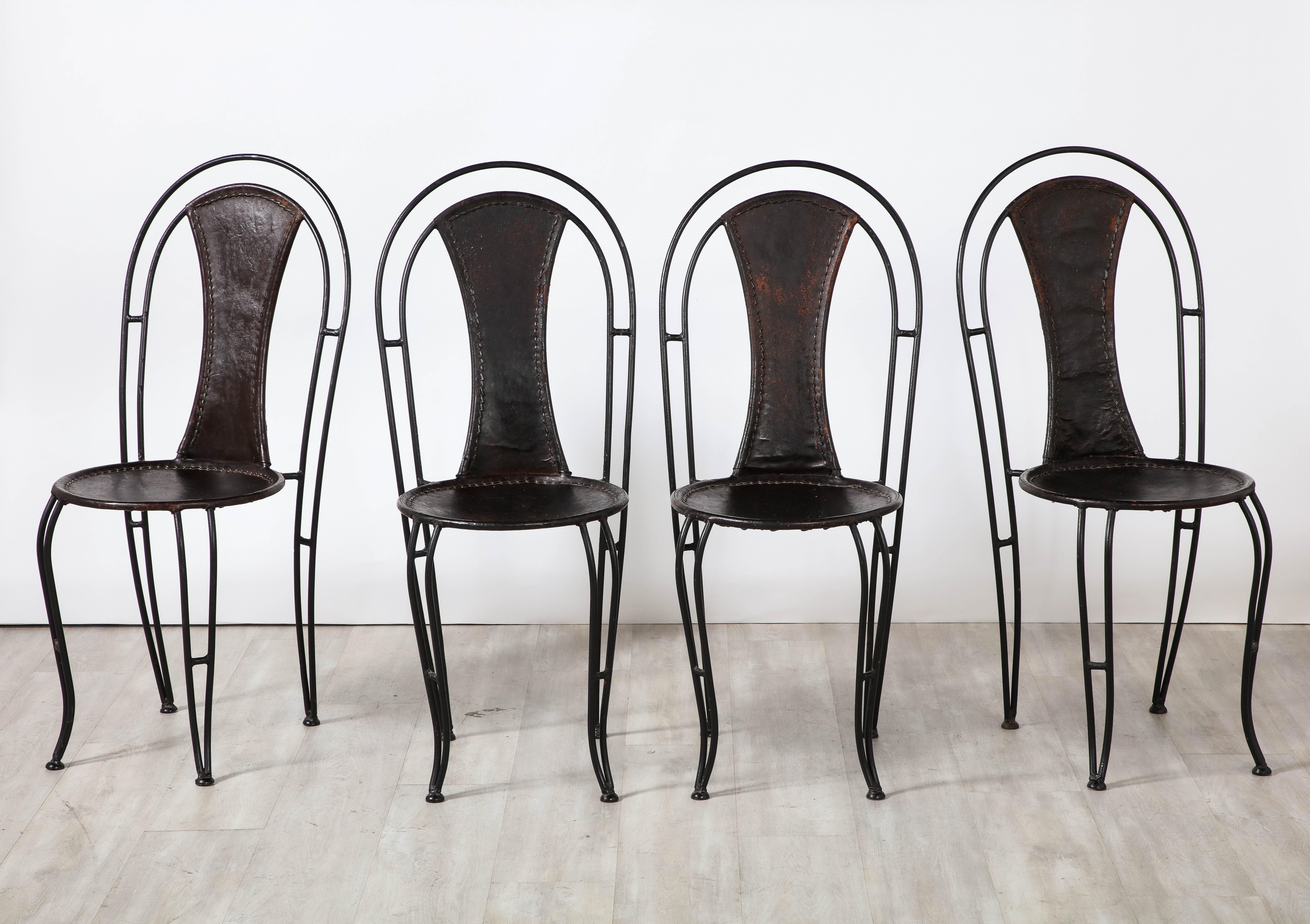 Set of 8 Italian Leather and Metal Bistro Dining Chairs, Circa 1960 For Sale 10