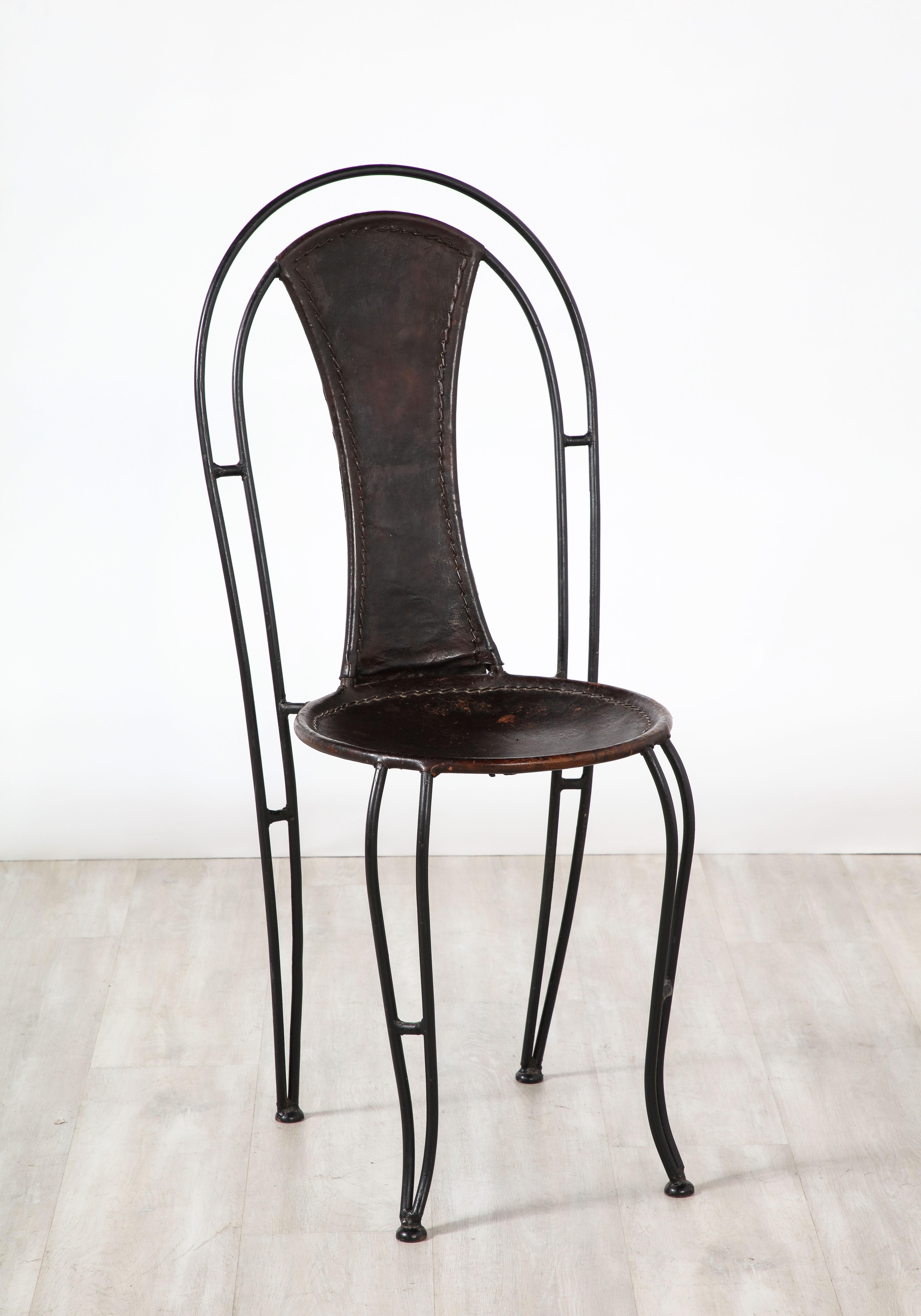 Set of 8 Italian Leather and Metal Bistro Dining Chairs, Circa 1960 For Sale 13