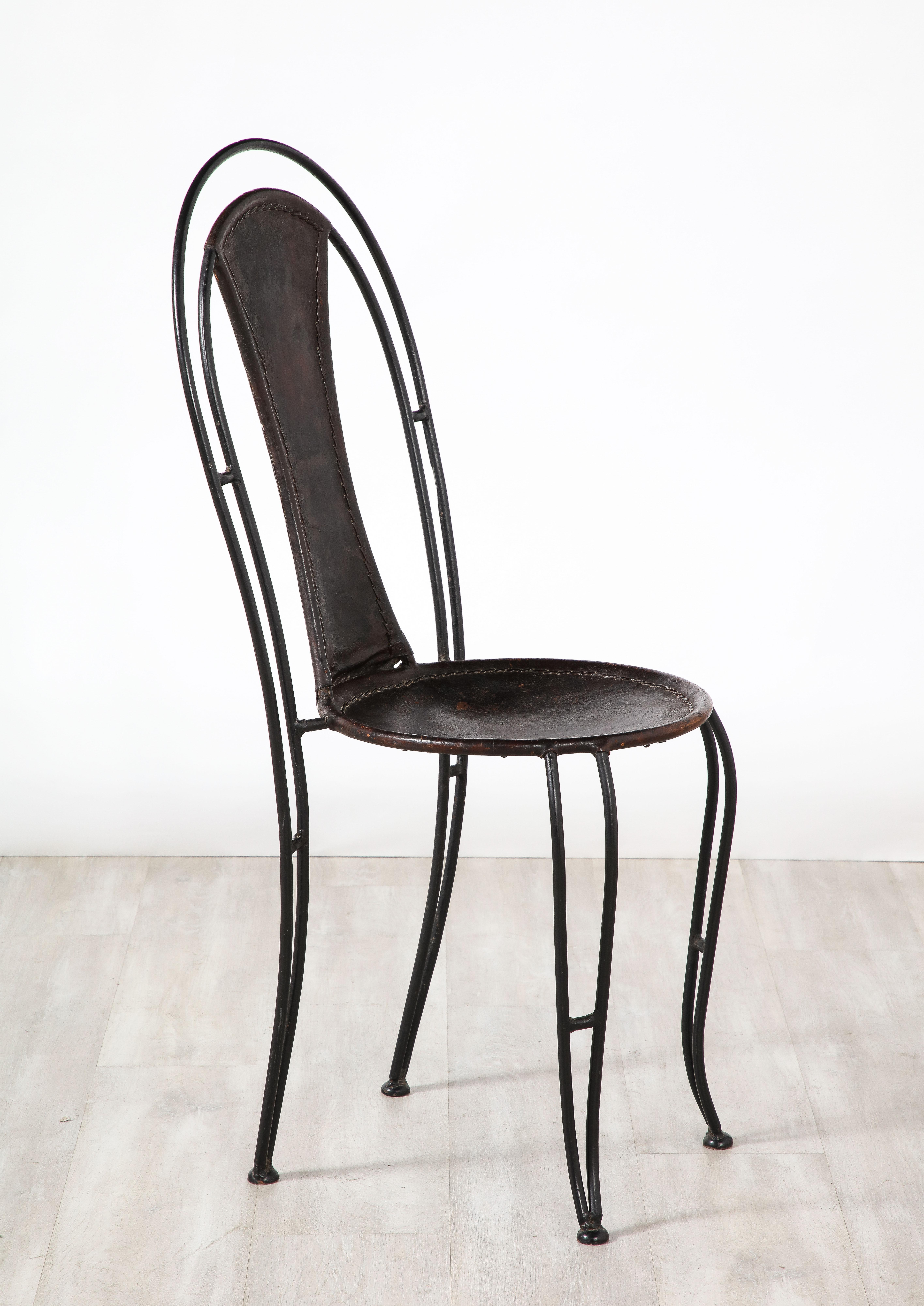 Set of 8 Italian Leather and Metal Bistro Dining Chairs, Circa 1960 For Sale 14