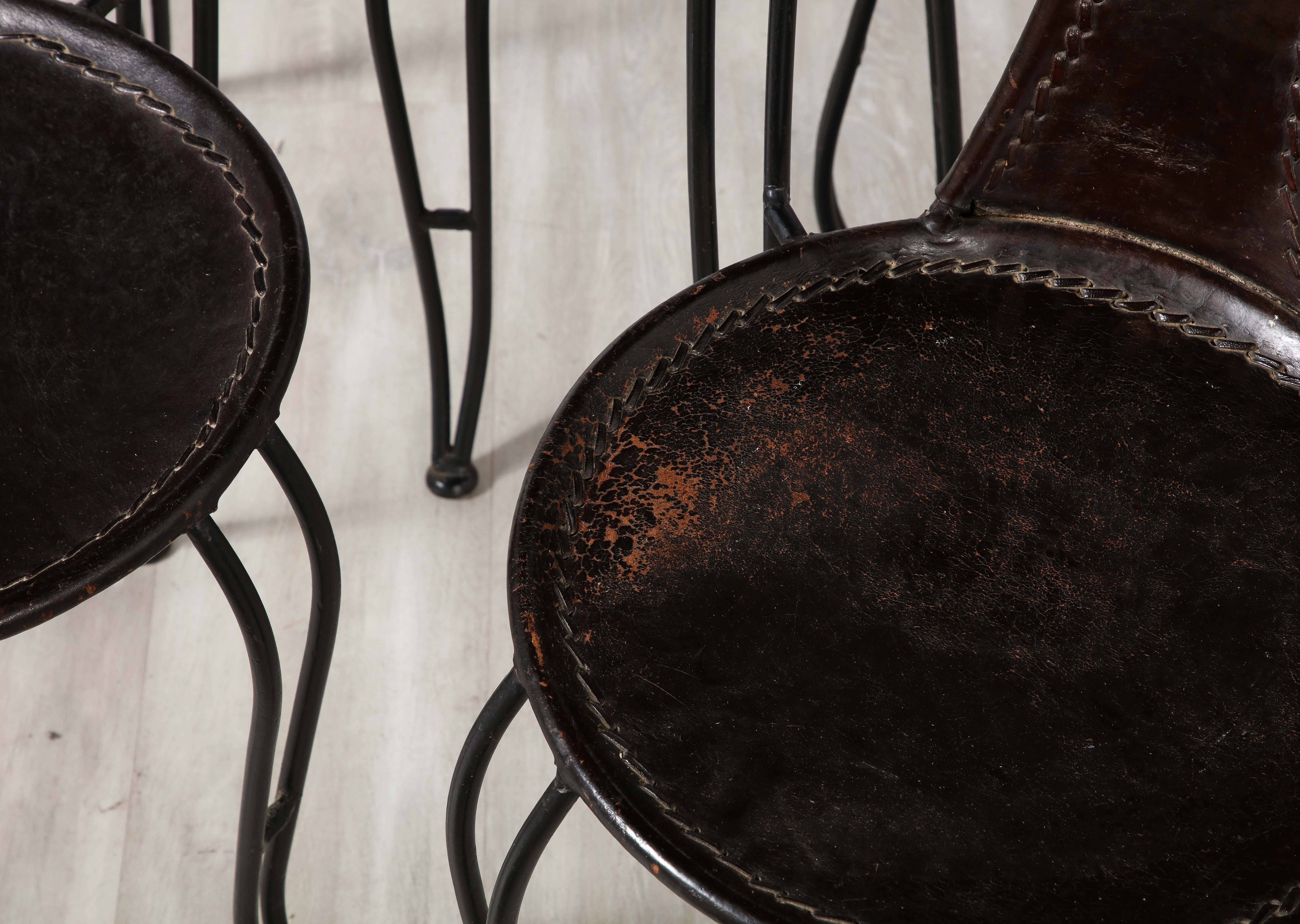 Set of 8 Italian Leather and Metal Bistro Dining Chairs, Circa 1960 For Sale 2