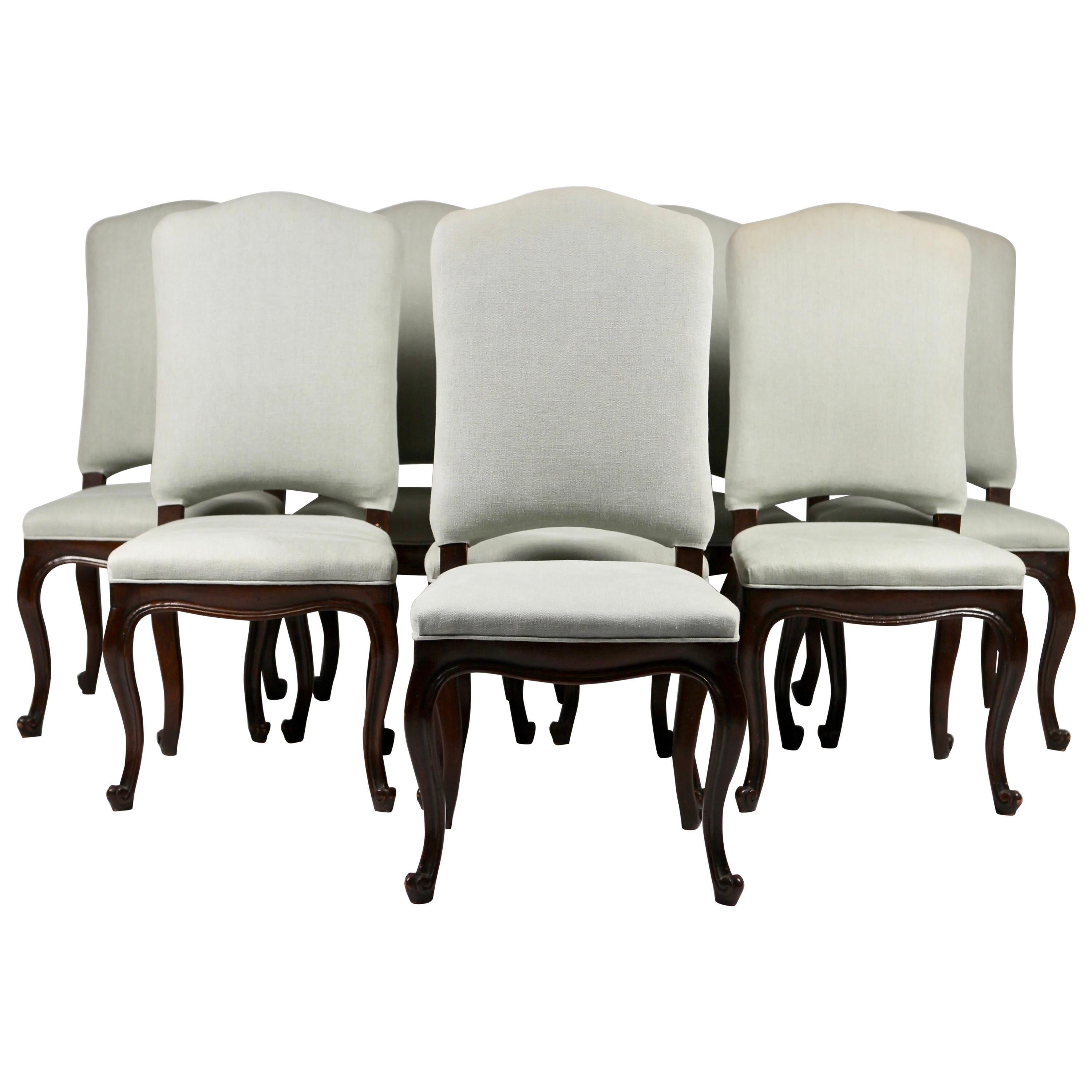 Set of 8 Italian Louis XV Style Dining Chairs, 19th Century