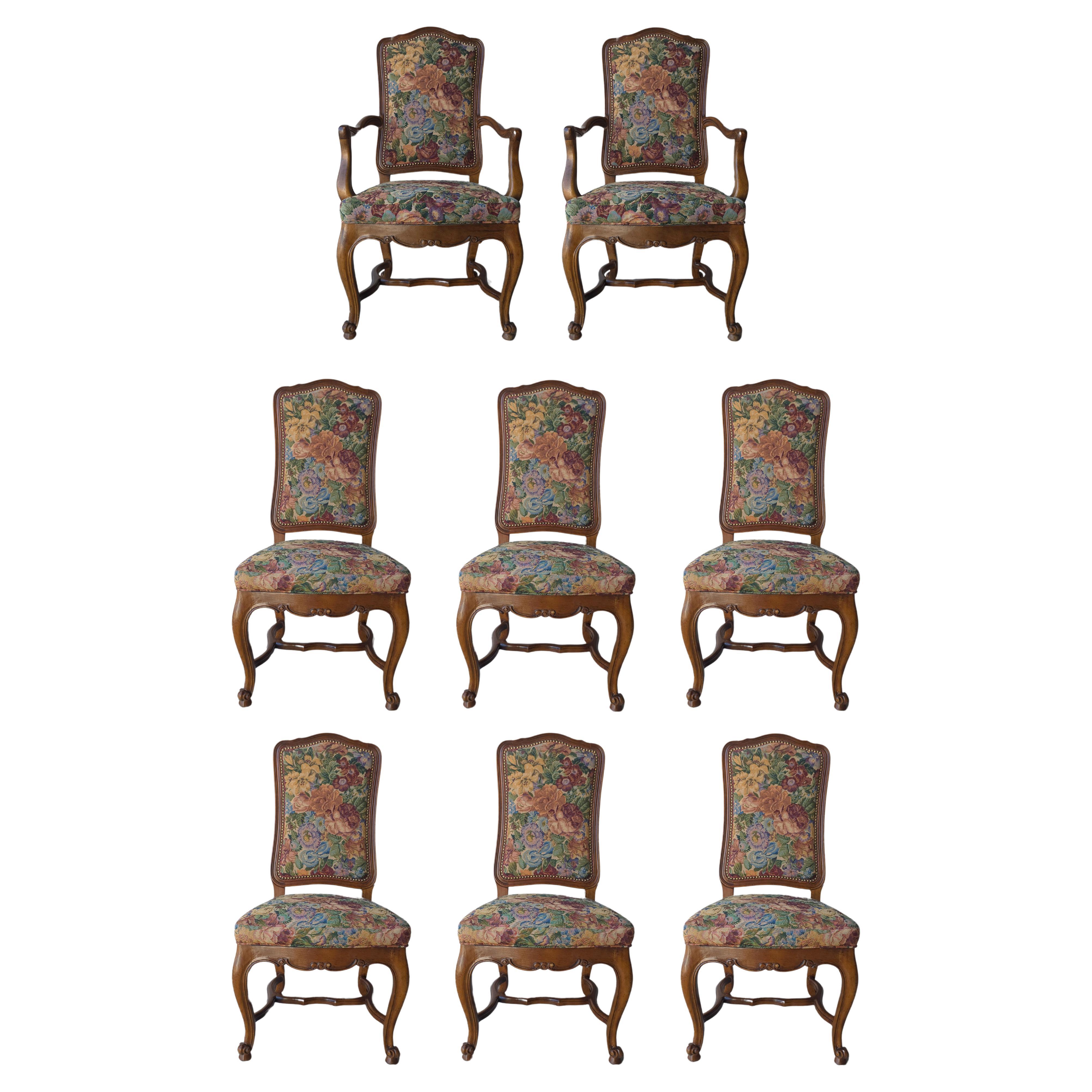 Set of 8 Italian Louis XV Style Tapestry Dining Chairs For Sale