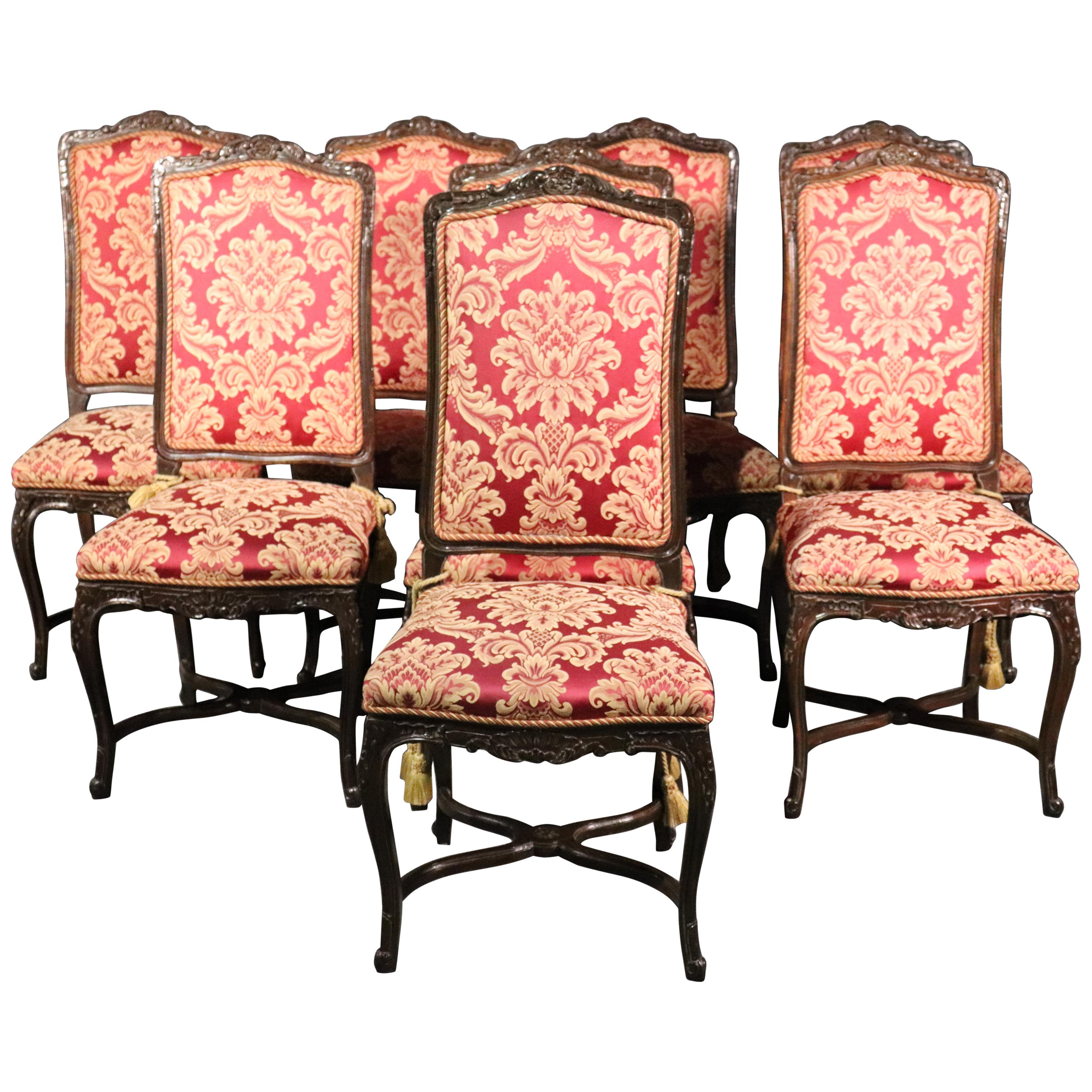 Set of 8 Italian Made French Louis XV Style Walnut Dining Side Chairs