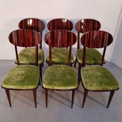 Set of 8 Italian Midcentury Chairs with Macassar Wood and Green Velvet