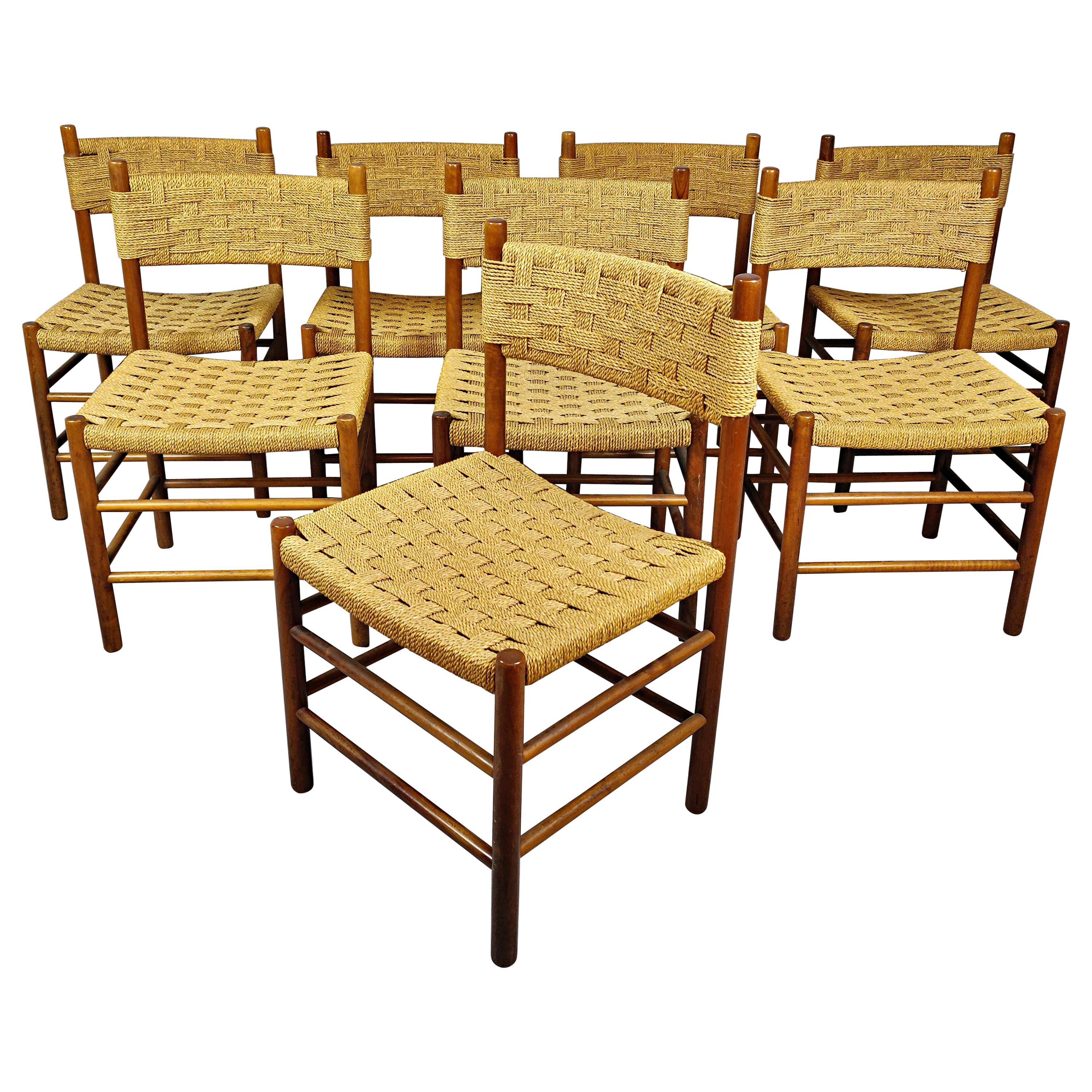Set of 8 Italian Midcentury Rope Chair