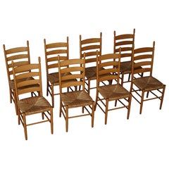 Set of 8 Italian Modern Dining Chairs, Beech with Woven Seats, 1960s