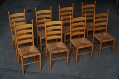 Set of 8 Italian Modern Dining Chairs, Beech with Woven Seats, 1960s