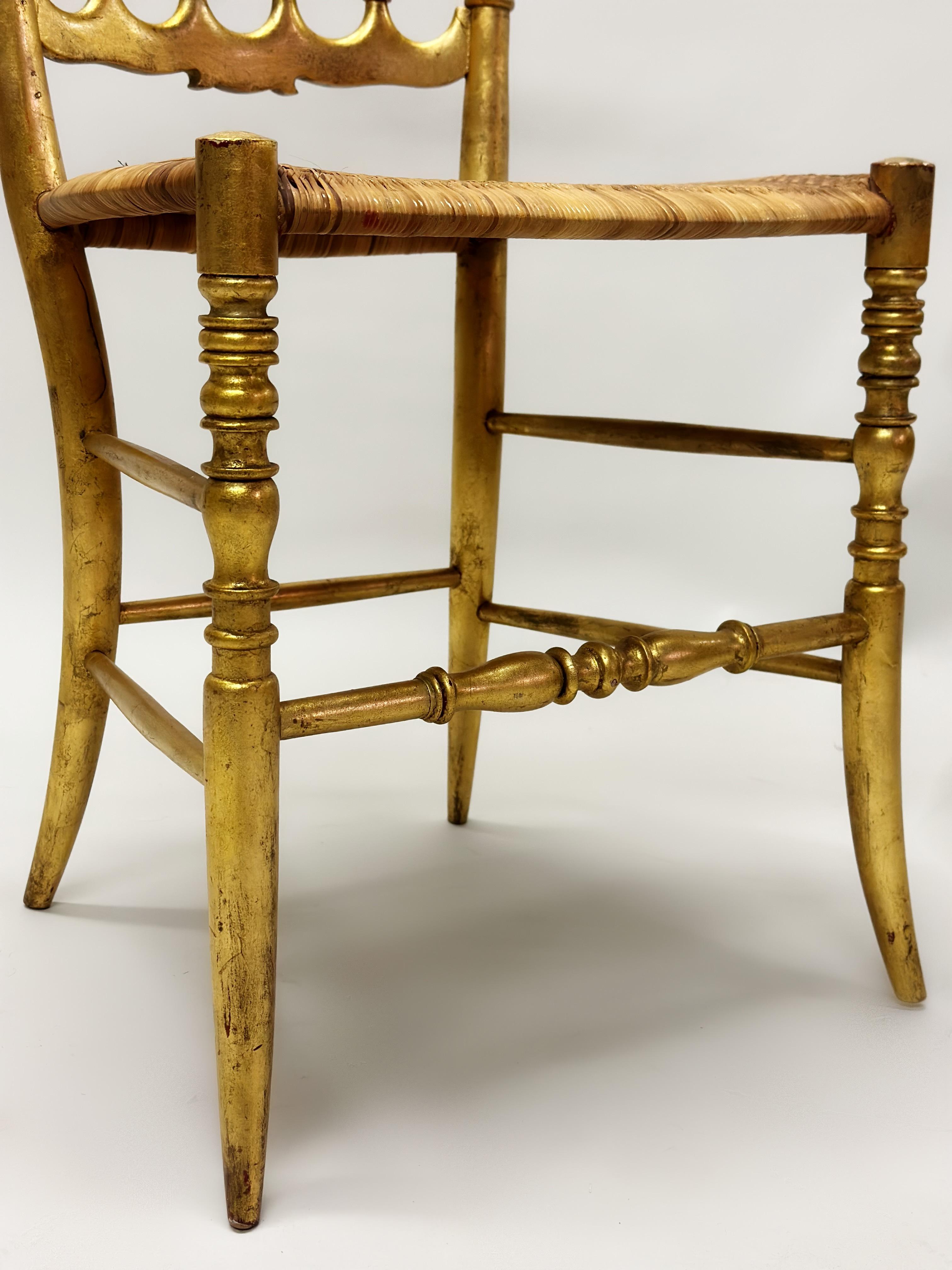 Set of 8 Italian Modern Neoclassical Dining Chairs in Carved Gilt Wood & Rattan For Sale 13