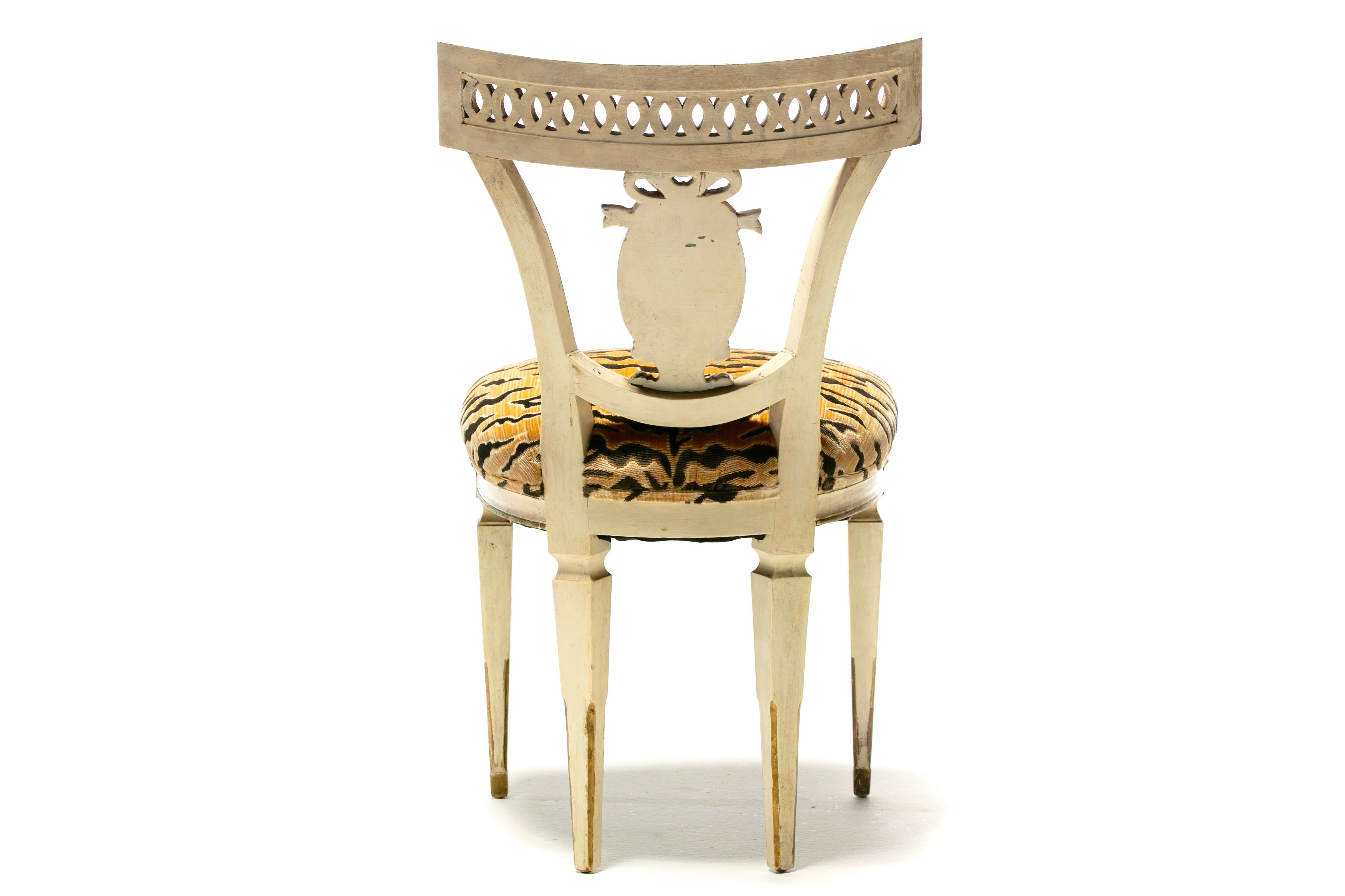 Set of 8 Italian Neoclassical Dining Chairs with Painted Murals & Tiger Velvet For Sale 12