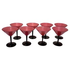 Set of 8 Italian Pink Murano or Opaline Champagne Coupe Martini Glasses