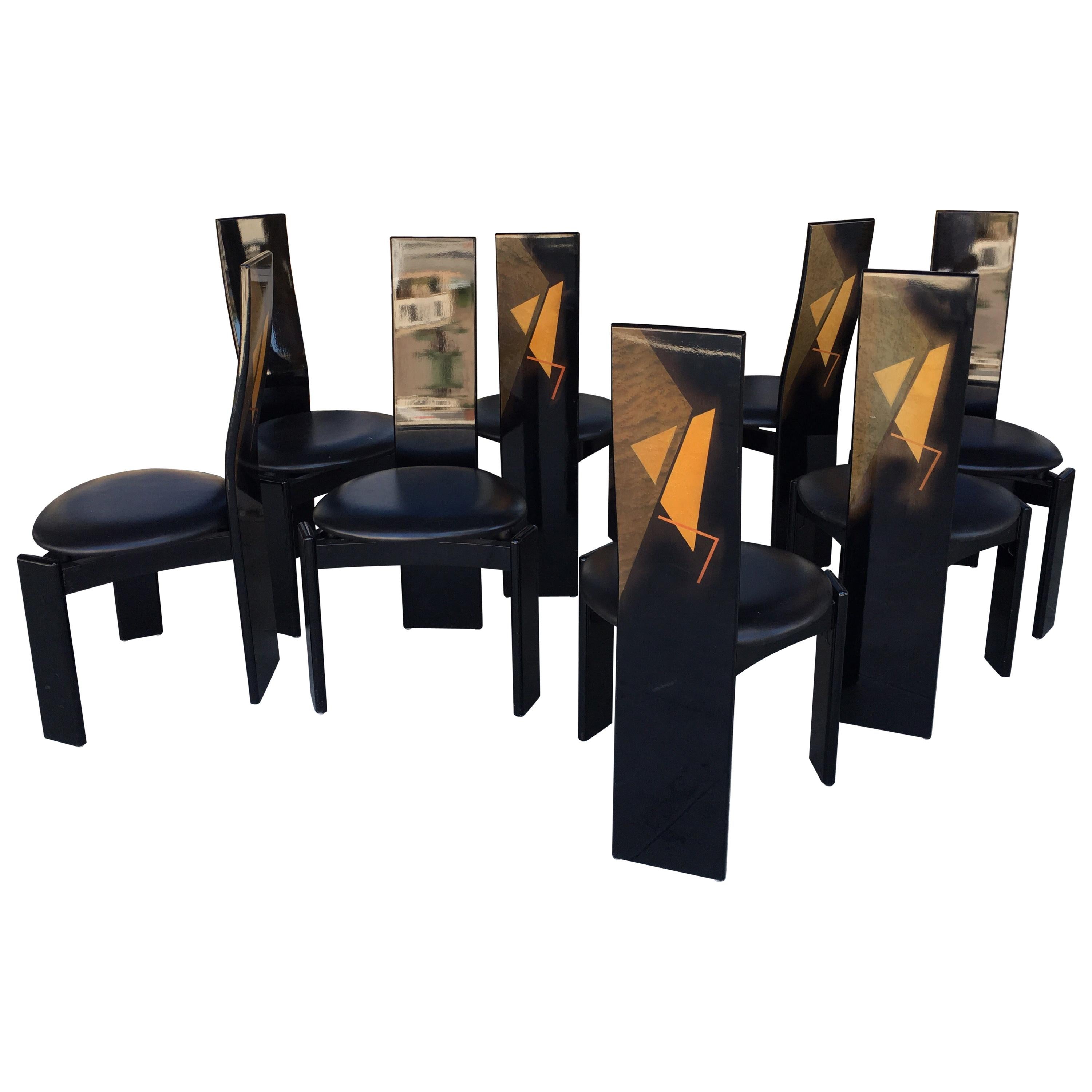 Set of 8 Italian Post Modern Design Dining Chairs by Pietro Costantini
