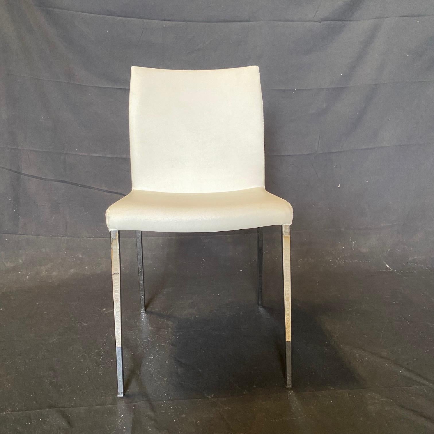 Set of 8 Italian Post Modern White Leather Dining Chairs by Cattelan Italia For Sale 5