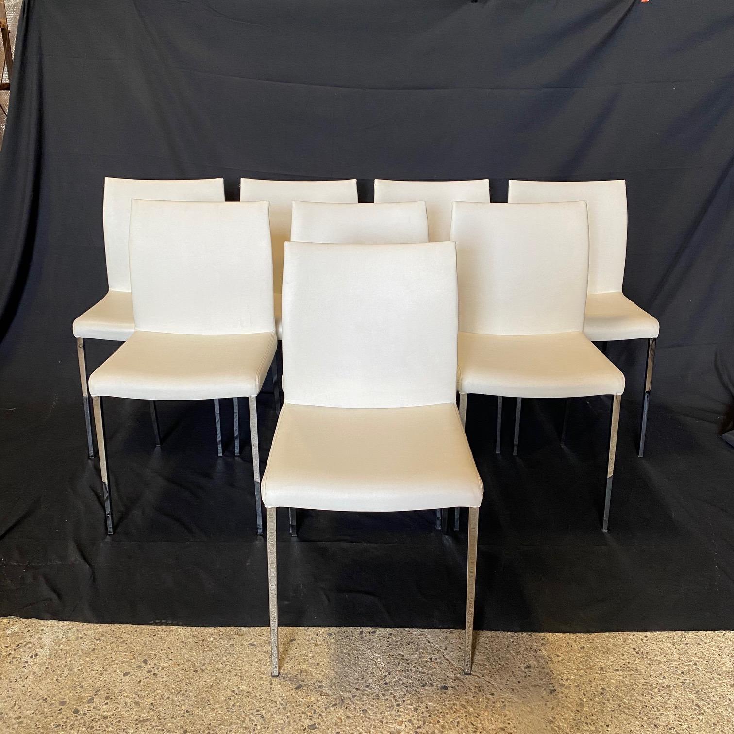 Set of 8 Italian Post Modern White Leather Dining Chairs by Cattelan Italia For Sale 6