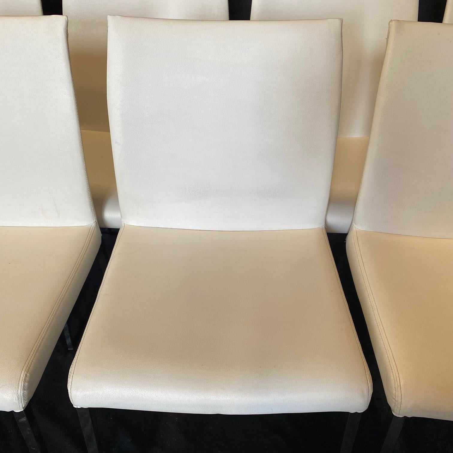 Set of 8 Italian Post Modern White Leather Dining Chairs by Cattelan Italia For Sale 7