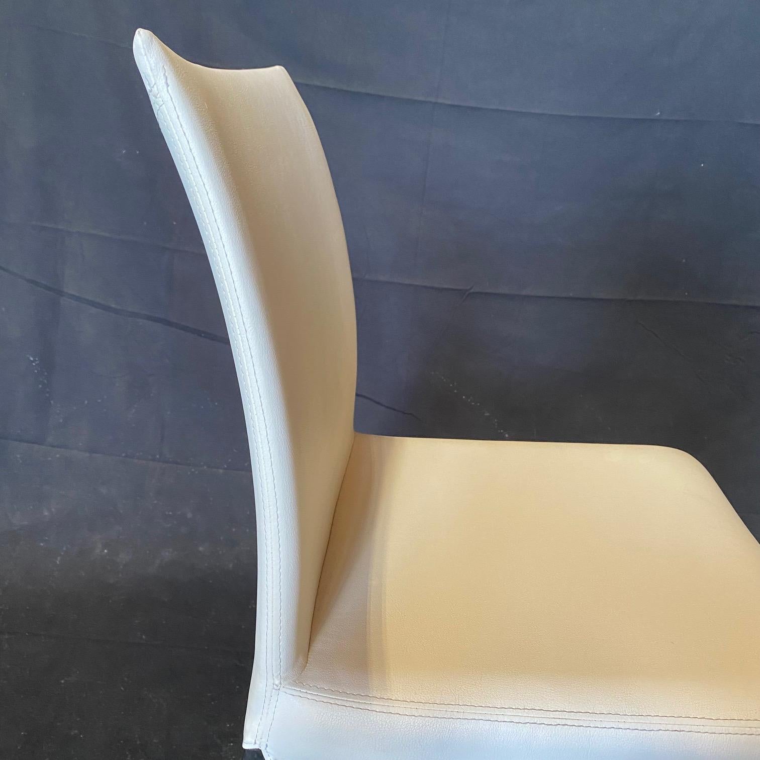 Set of 8 Italian Post Modern White Leather Dining Chairs by Cattelan Italia For Sale 3