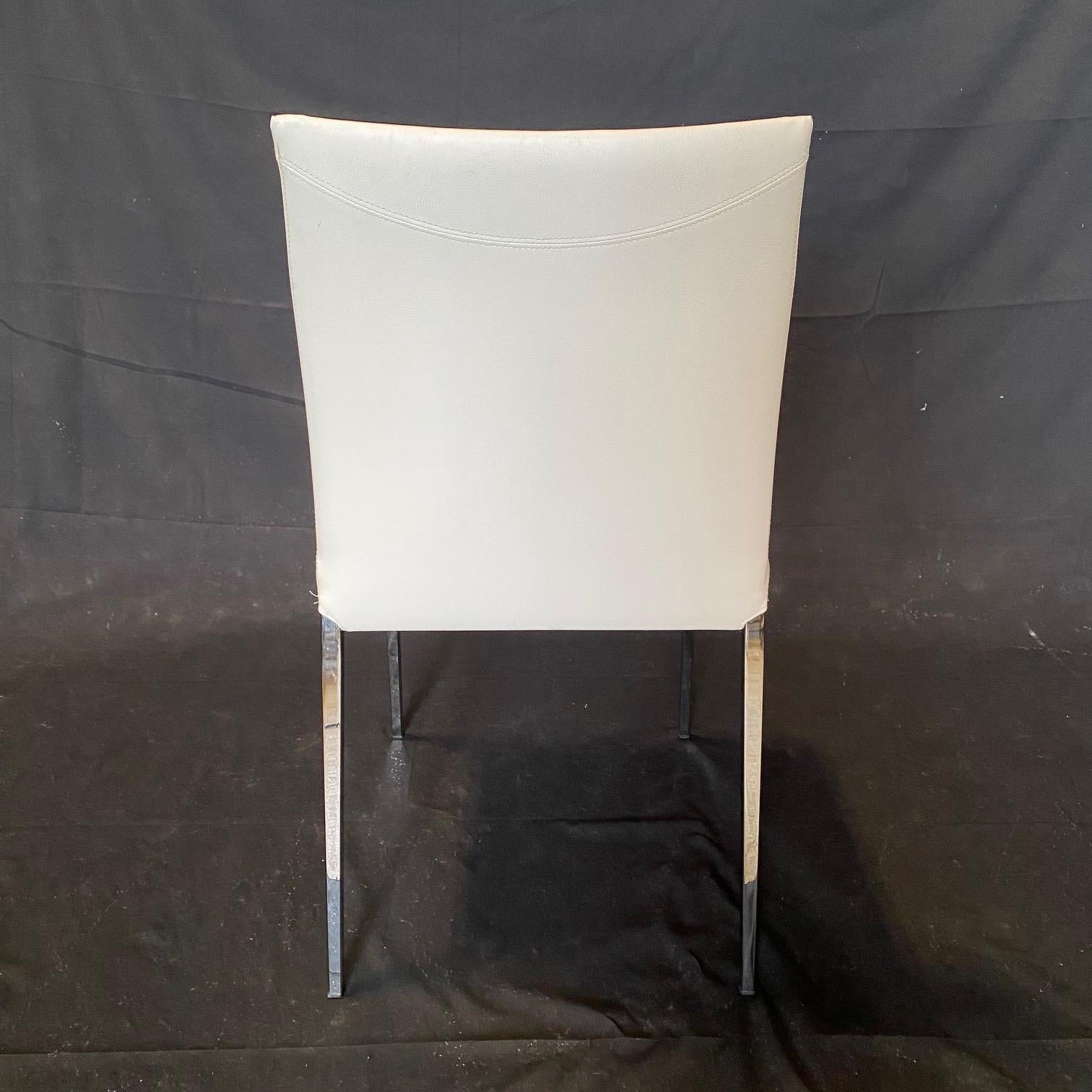 Set of 8 Italian Post Modern White Leather Dining Chairs by Cattelan Italia For Sale 4