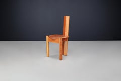 Set of 8 Italian Postmodern Sculptural Pine Dining Chairs, 1970s