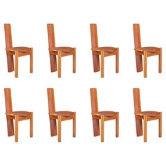 Set of 8 Italian Postmodern Sculptural Pine Dining Chairs, 1970s
