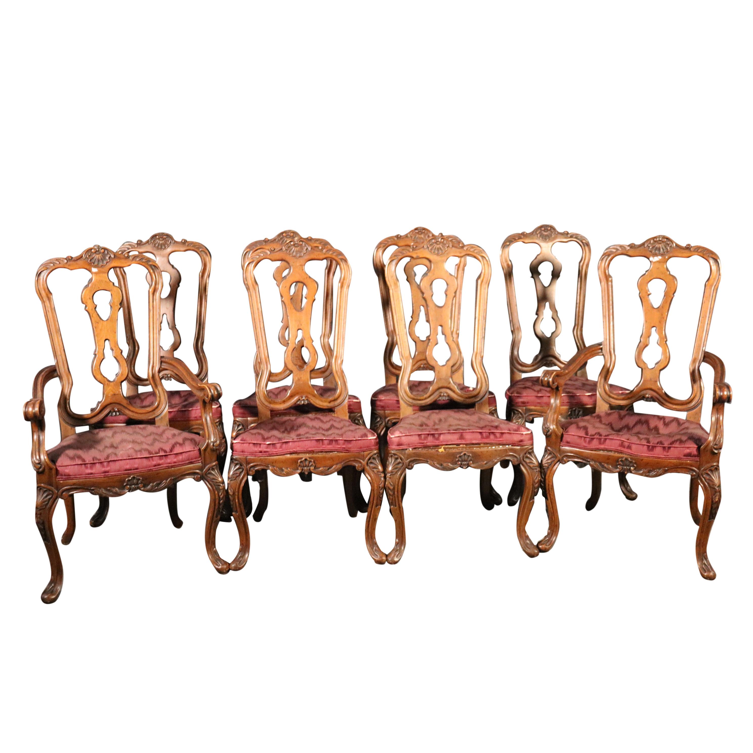 Set of 8 Italian Provincial Style Walnut Dining Chairs, C1950