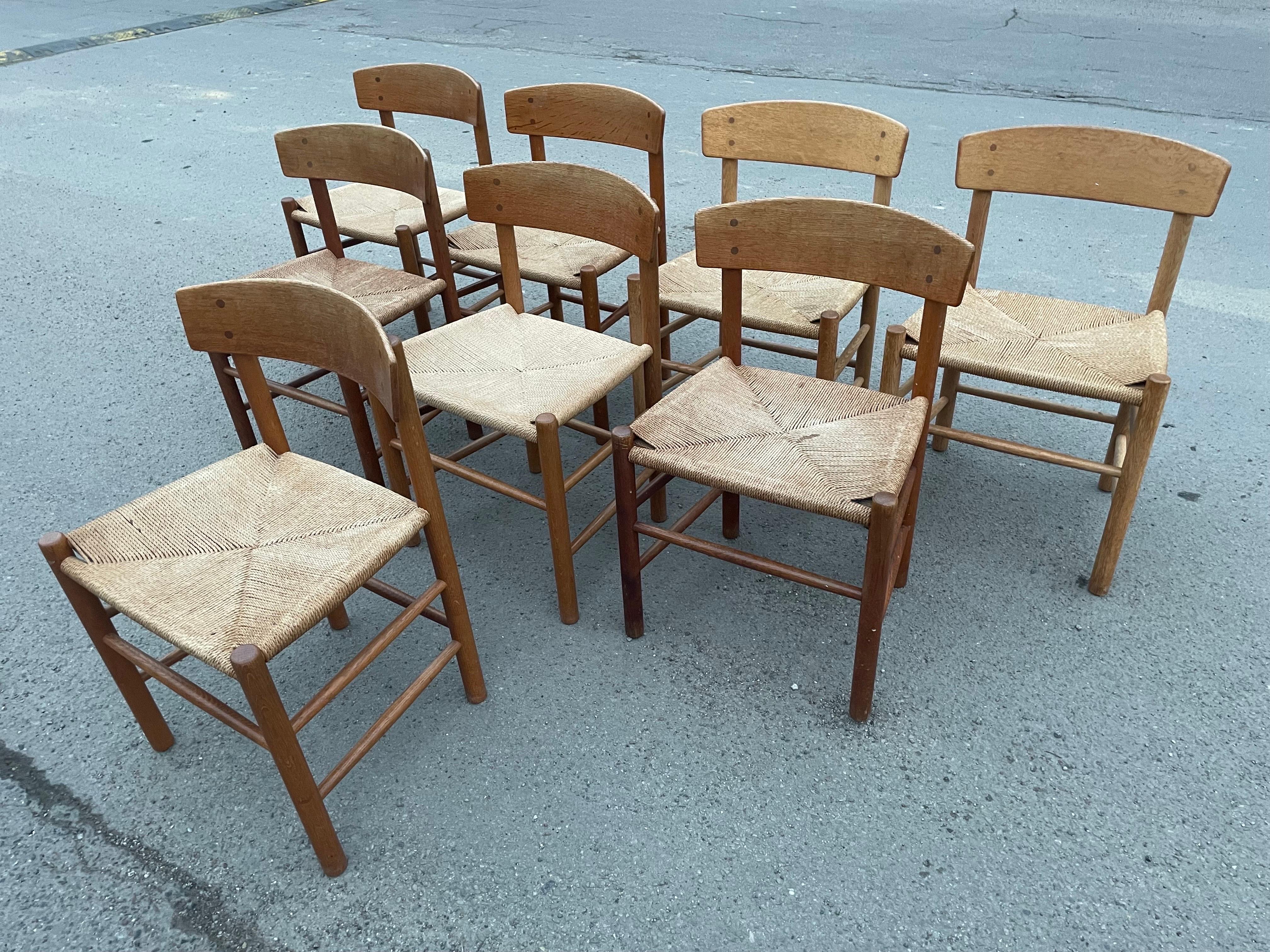 A beautiful set of 8 vintage patinated oak chairs by Børge Mogensen. This particular chair is called 