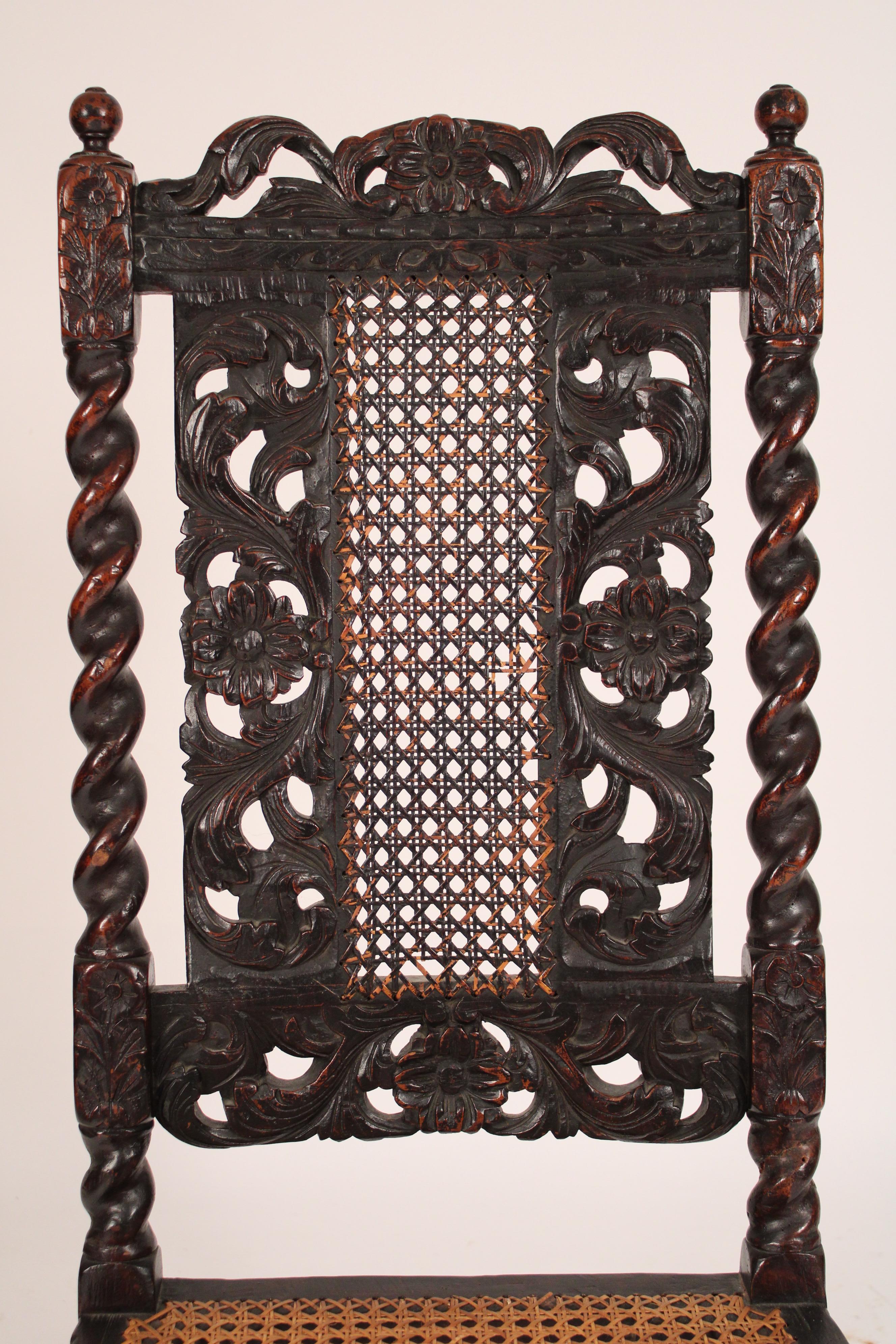 Set of 8 Jacobean Style Dining Room Chairs In Fair Condition In Laguna Beach, CA