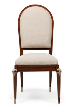 Set of 8 Jean Pascaud French Mahogany and Silvered Bronze Upholstered Dining Cha