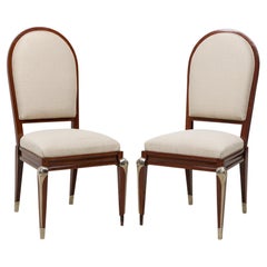 Ensemble de 8 chaises de salle à manger françaises Jean Pascaud en acajou et bronze argenté