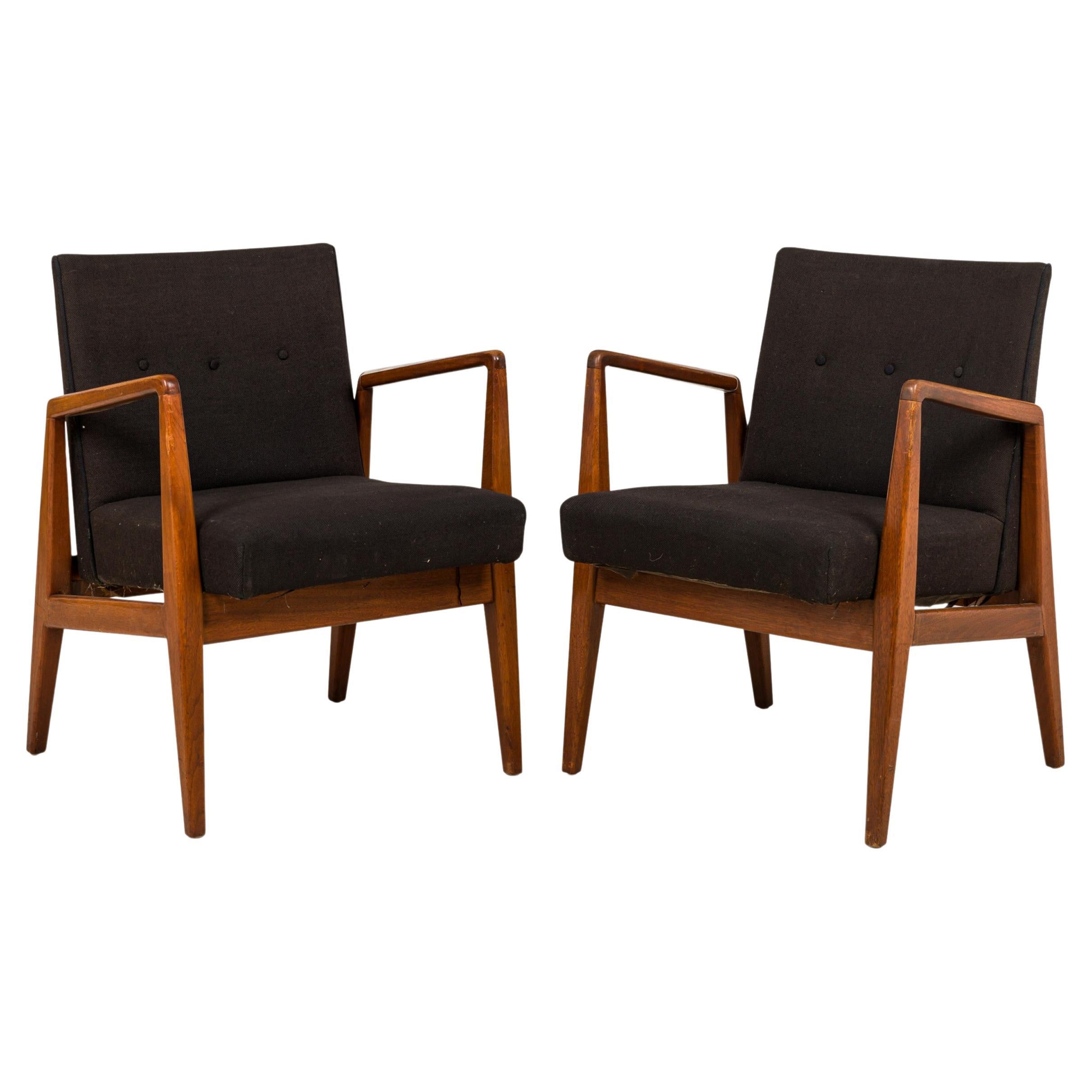 Set of 8 Jens Risom Danish Black Fabric Upholstered Teak 'Playboy' Armchairs