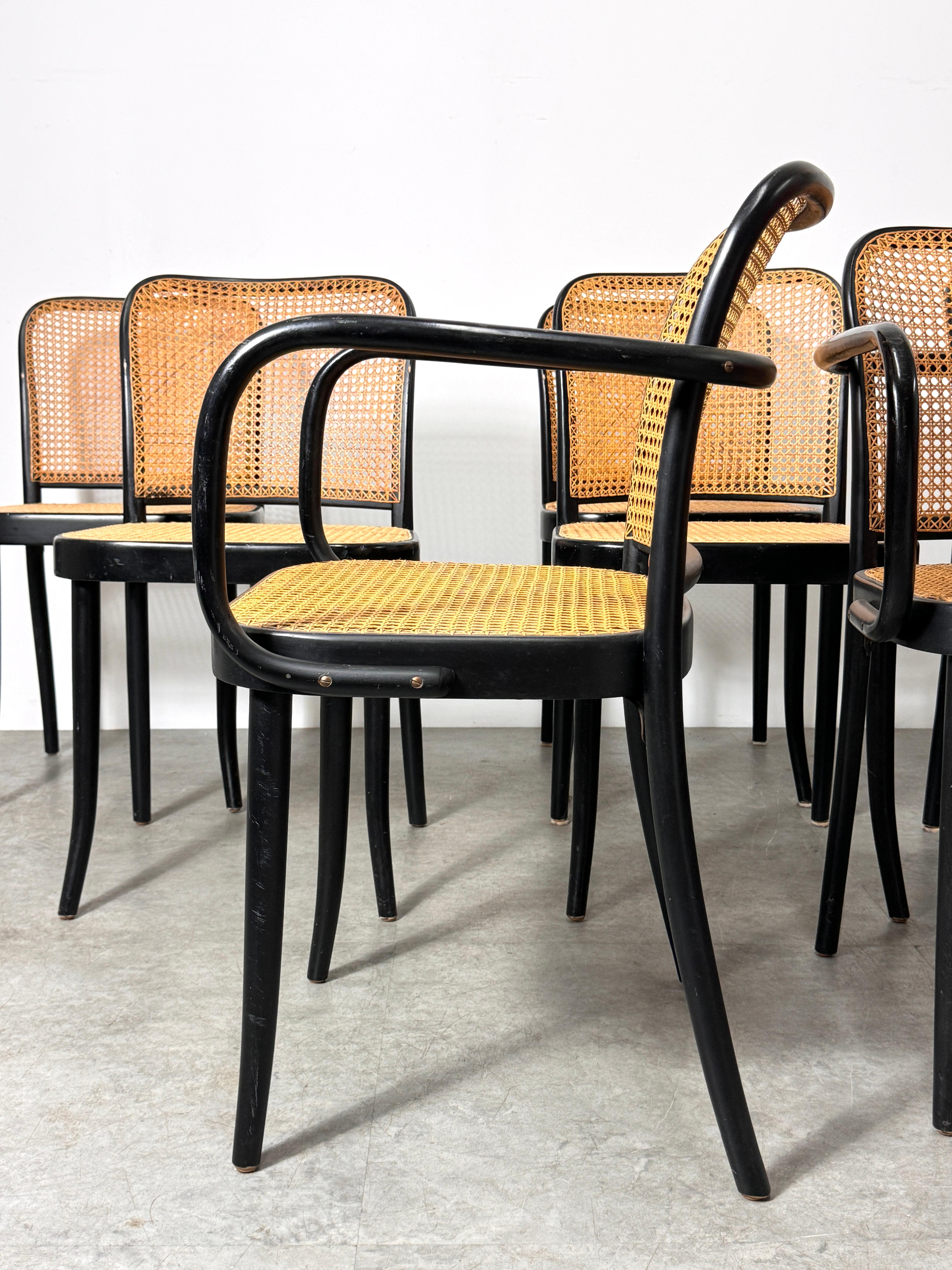 Czech Set of 8 Josef Hoffmann Bentwood Cane Prague Dining Chairs for Stendig 1960s